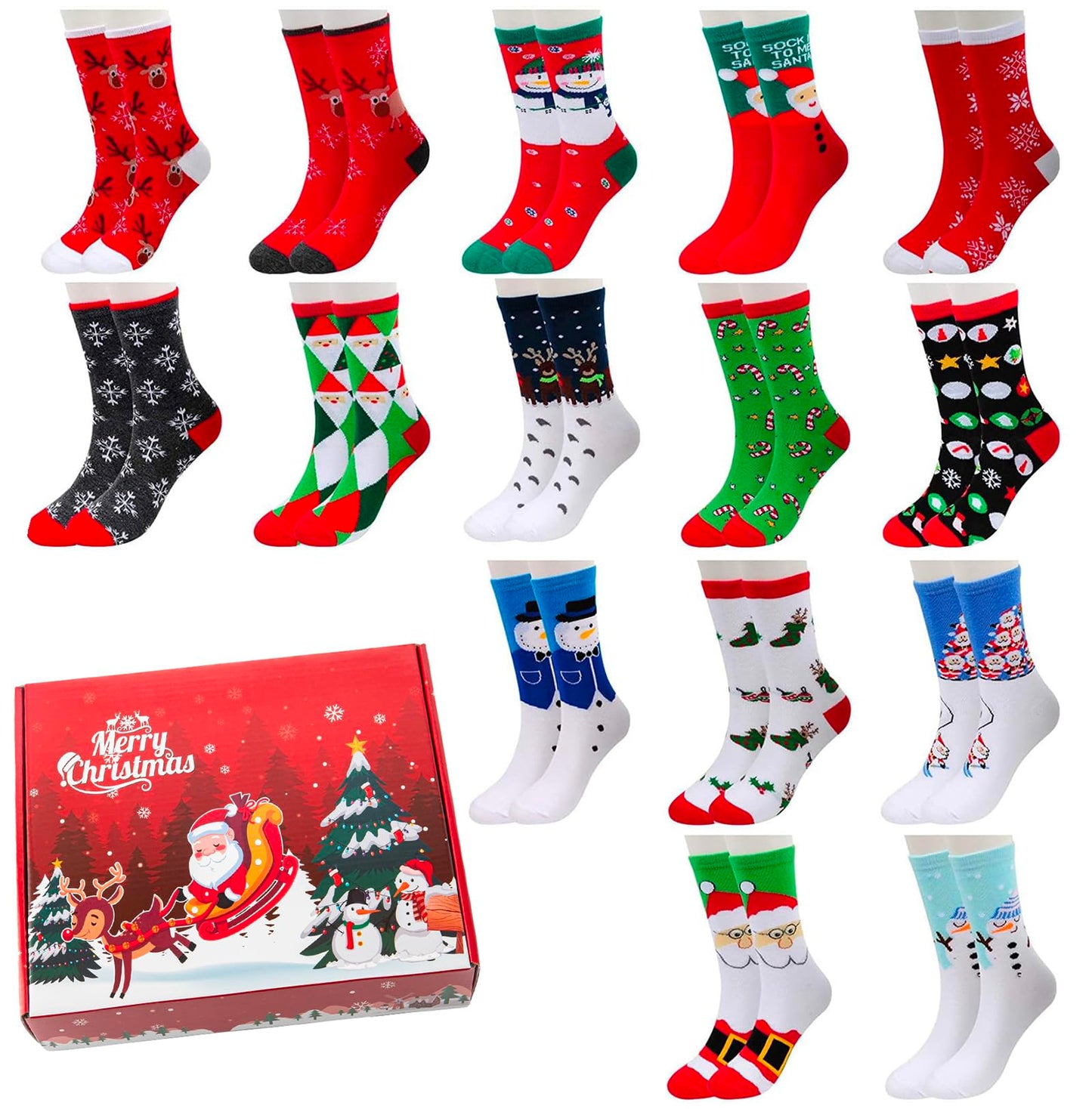 MarJunSep 15 Pairs Women's Christmas Socks Christmas Gifts Stocking Stuffers for Women Teens Adults Family Coworkers - Medaid International