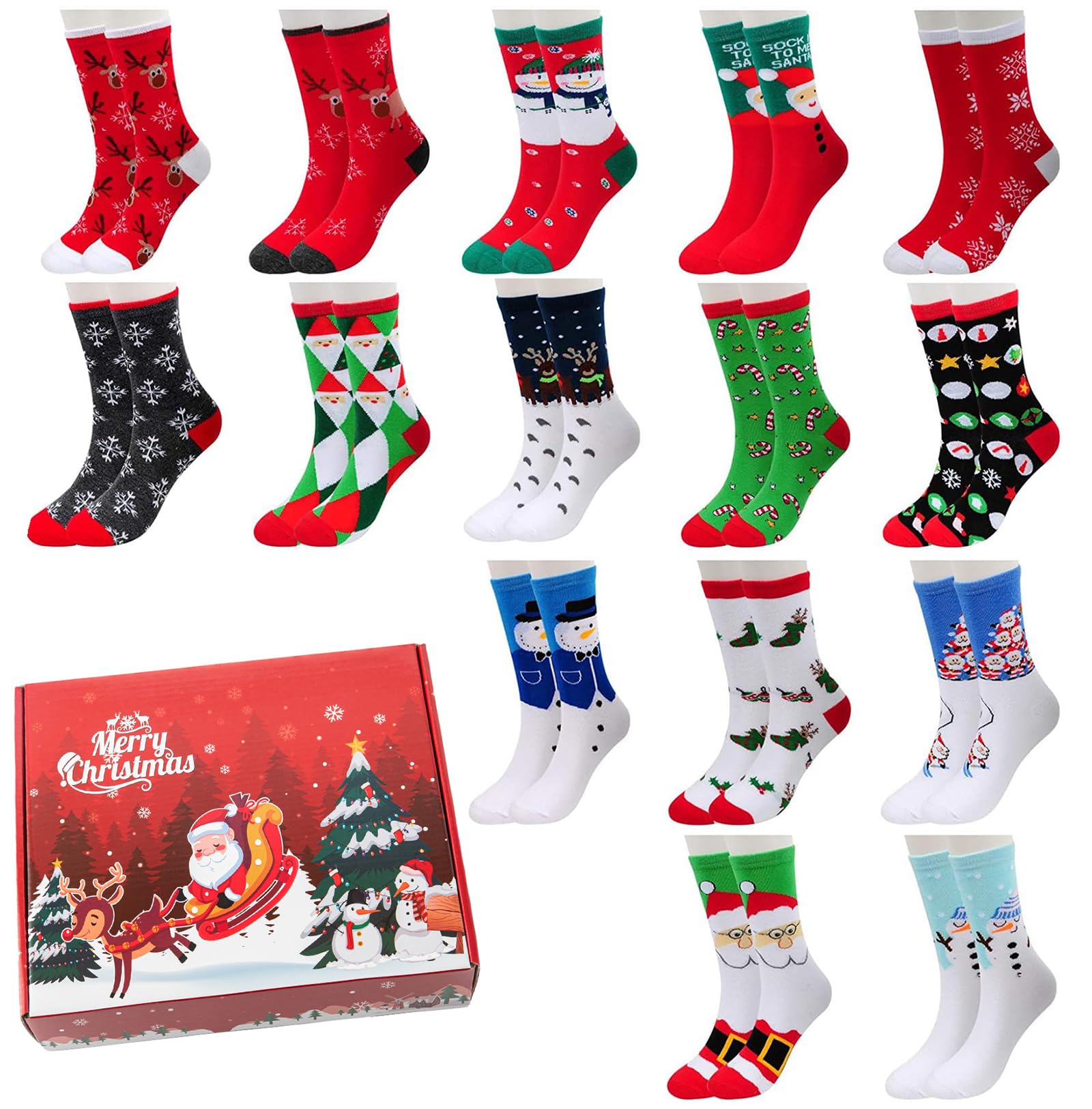 MarJunSep 15 Pairs Women's Christmas Socks Christmas Gifts Stocking Stuffers for Women Teens Adults Family Coworkers - Medaid International