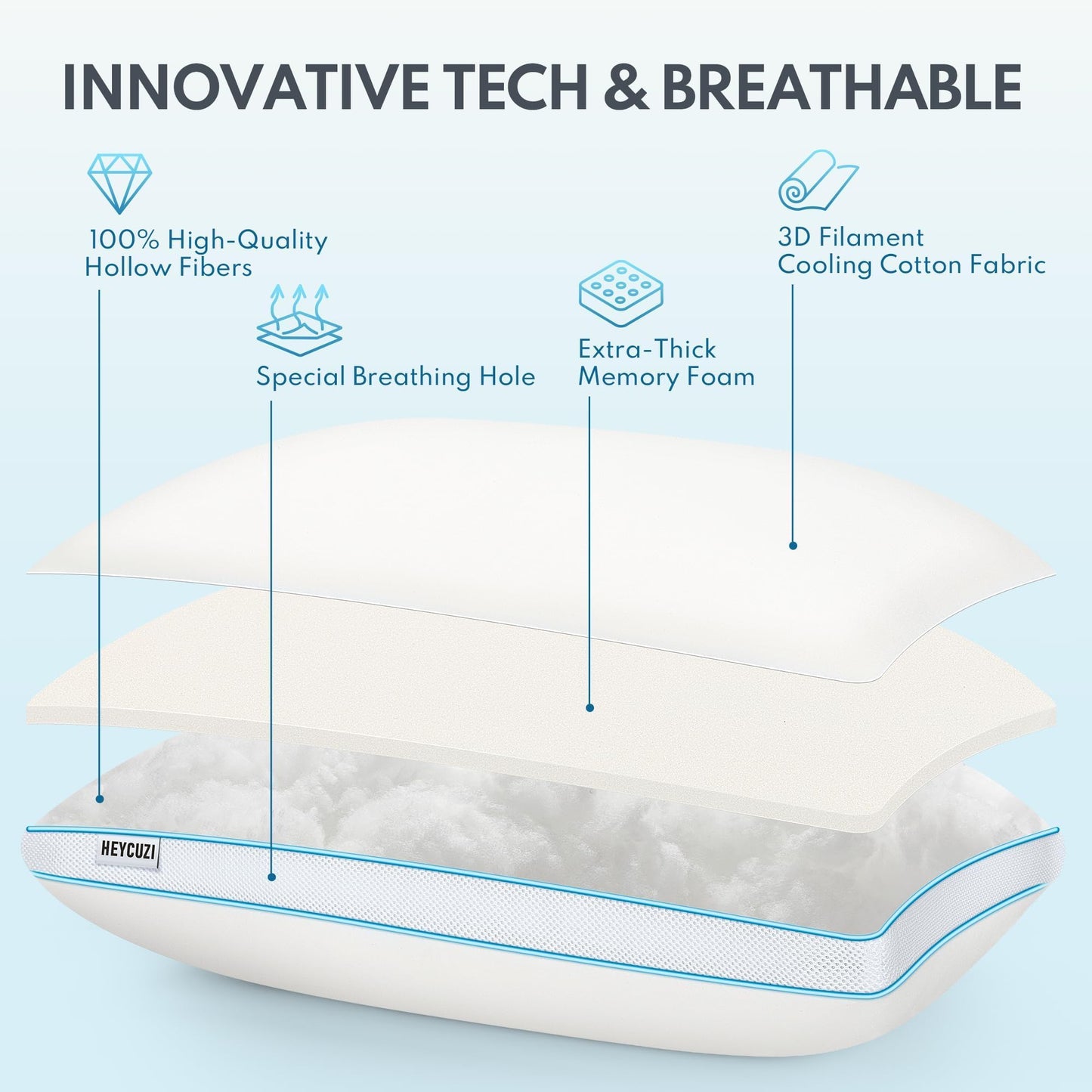 HEYCUZI Pillows Queen Size Set of 2 for Sleeping - Fluffy Down Alternative Microfiber and Memory Foam Fill, Gusseted Soft Bed Pillow for Side,Stomach and Back Sleepers,Breathable Hotel Pillows(Medium) - Medaid International