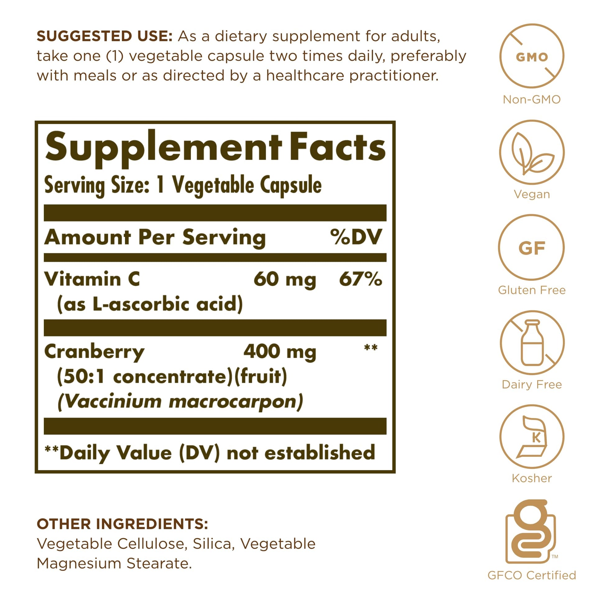 Solgar Cranberry with Vitamin C - 60 Vegetable Capsules - Supports Urinary & Bladder Health - Non-GMO, Vegan, Kosher, Gluten Free - 60 Servings - Medaid International