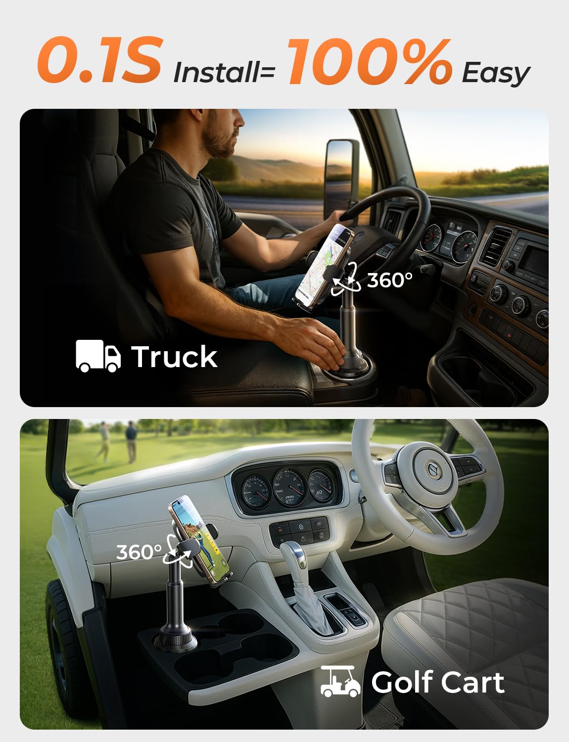 LISEN Cup Phone Holder [No Shaking] Phone Holder for Car, 360 Adjustable iPhone Holder for Car Accessories for Women Truck Jeep Golf for iPhone 17 Pro Max 16 15 14 13 Samsung S25 All 4-7'' Phone - Medaid International