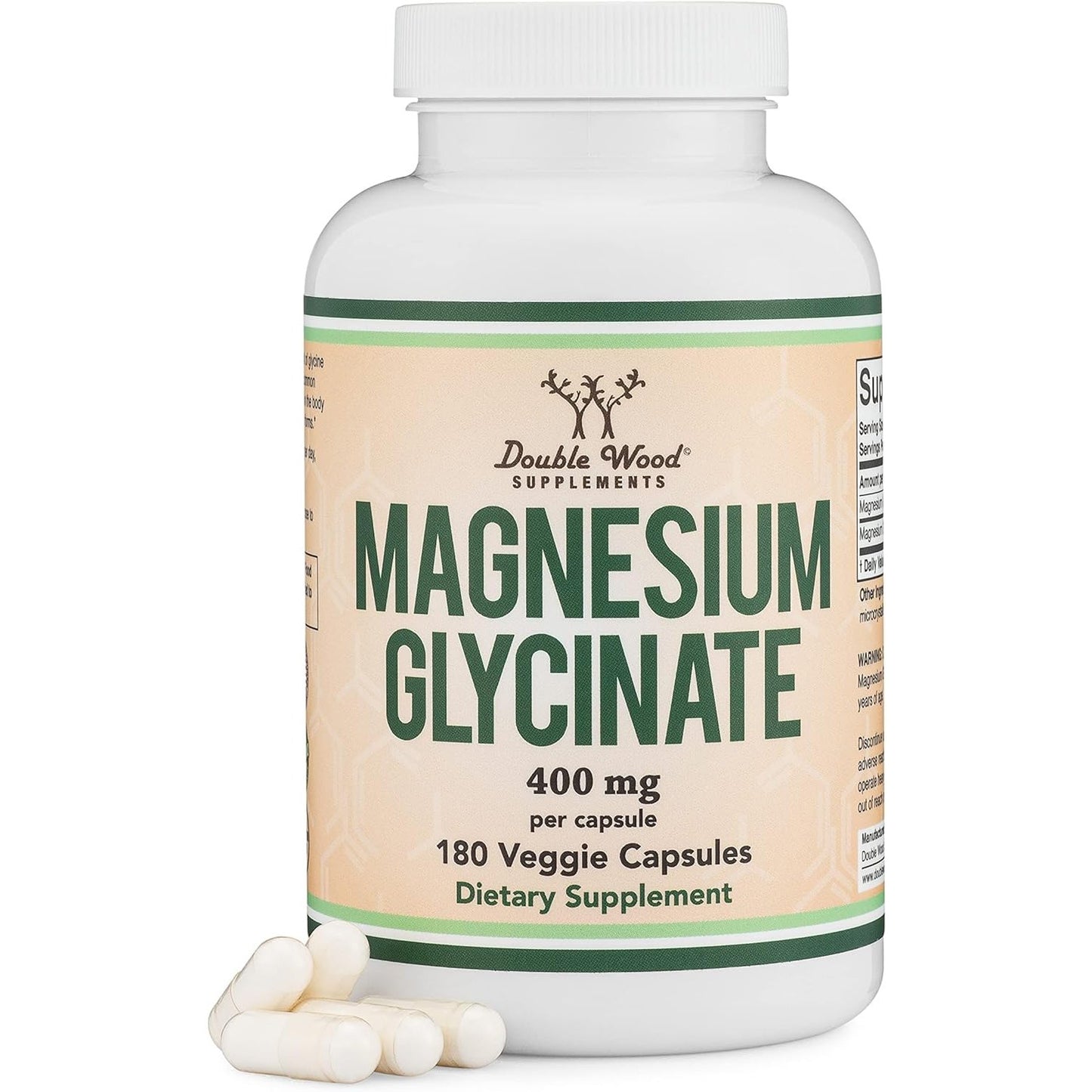 Magnesium Glycinate 400mg, for Sleep, Muscle, & Heart Support - (Vegan, Third Party Tested, Gluten Free, Non-GMO), 180 Capsules by Double Wood Supplements - Medaid International
