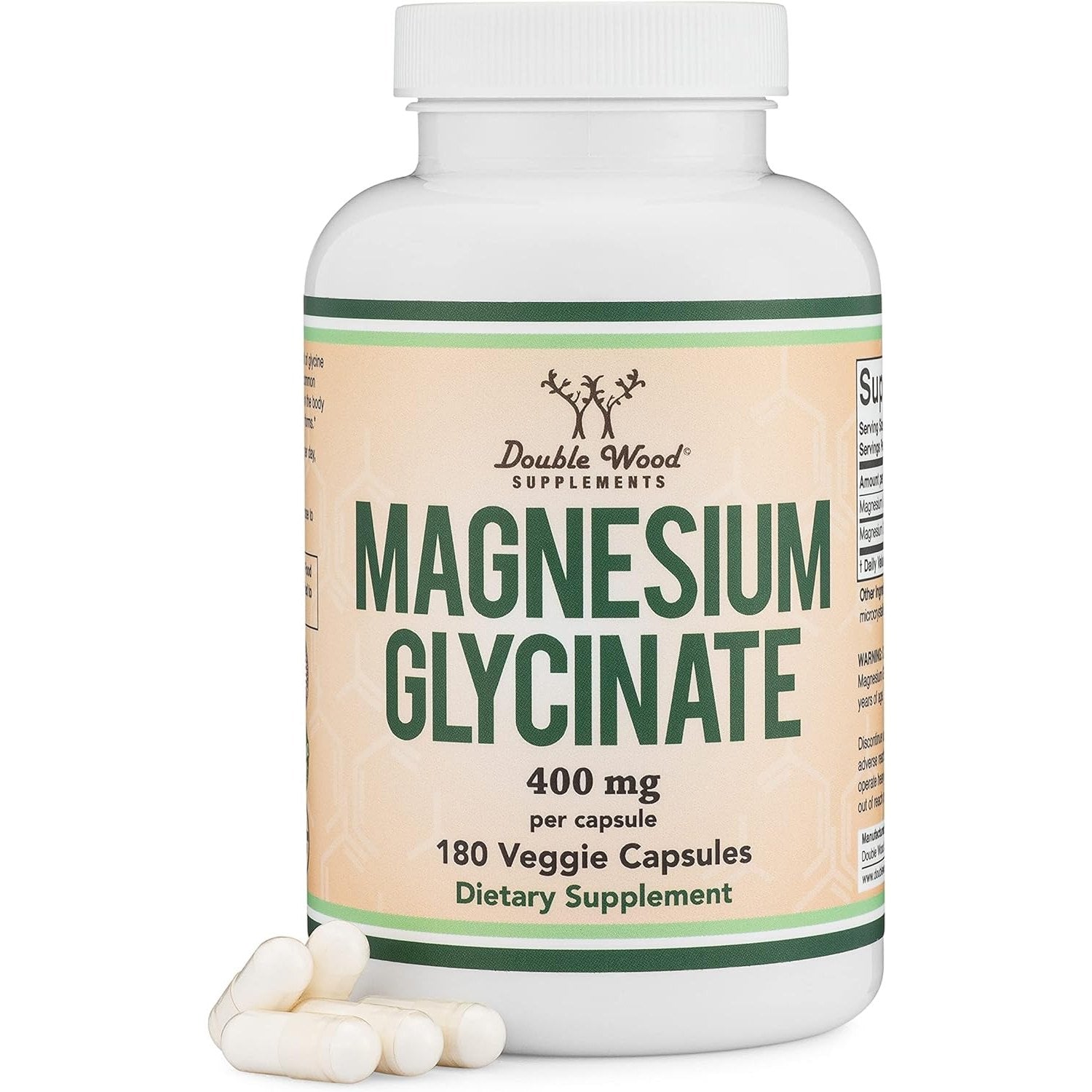 Magnesium Glycinate 400mg, for Sleep, Muscle, & Heart Support - (Vegan, Third Party Tested, Gluten Free, Non-GMO), 180 Capsules by Double Wood Supplements - Medaid International
