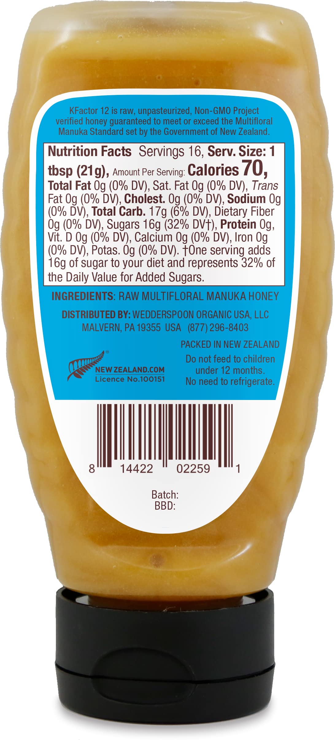 Wedderspoon Raw Premium Manuka Honey, KFactor 12, 12 Oz, Unpasteurized, Genuine New Zealand Honey, Non-GMO Superfood, Traceable from Our Hives to Your Home, Convenient Squeeze Bottle - Medaid International