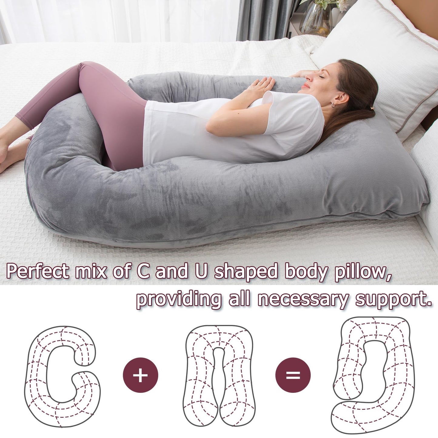 MOON PINE Pregnancy Pillow, U Shaped Full Body Pillow for Maternity Support, Sleeping Pillow with Cover for Pregnant Women (Dark Grey) - Medaid International