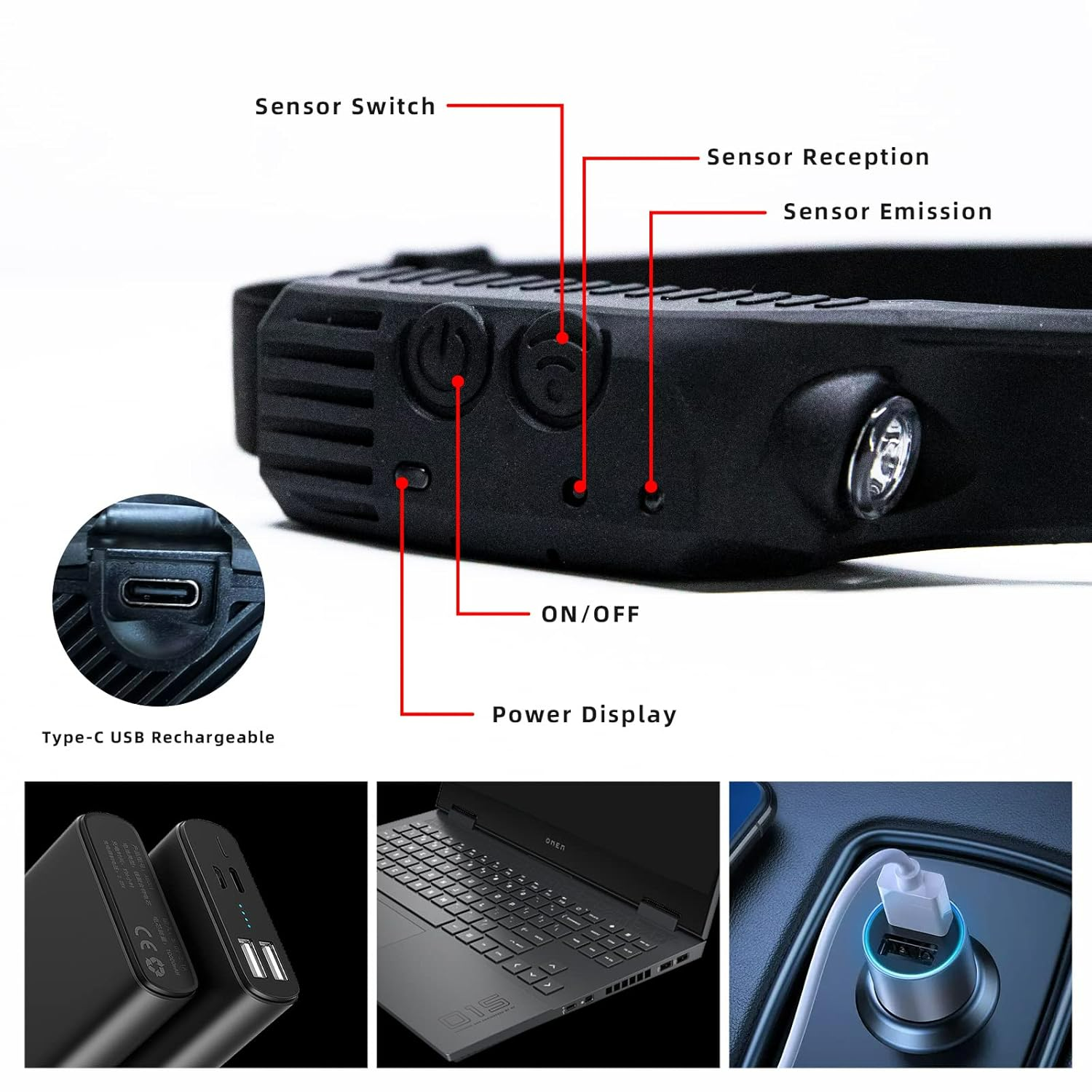 Bright Rechargeable Headlamp Flashlight, 8 Lighting Modes with Motion Sensor Head Lamp - Medaid International