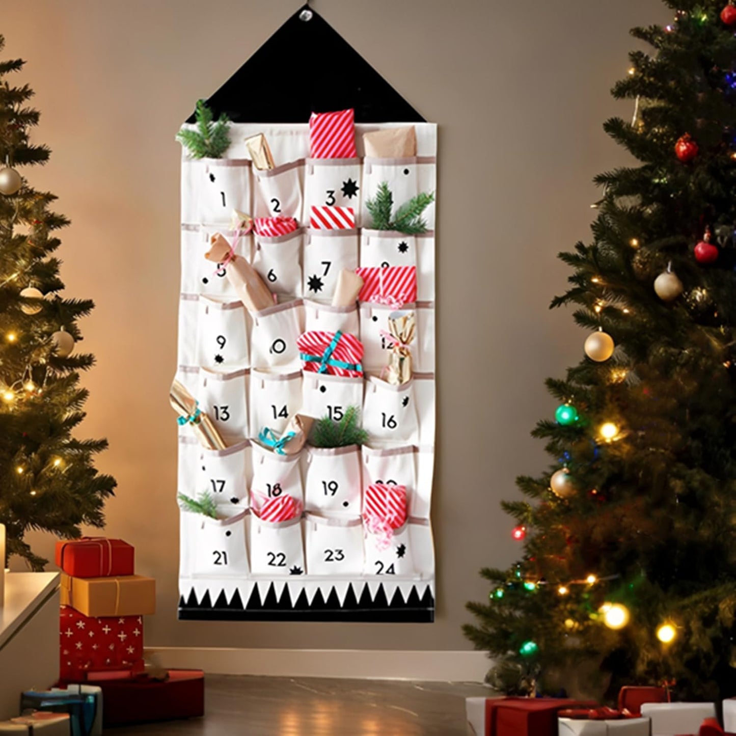 Dkieuyu Reusable Advent Calendar Christmas Hanging Advent Calendar with Pockets,Empty Fillable Portable Door Wall Countdown Cloth Advent Calendar Organizer Xmas Decorations (A-24 pockets) - Medaid International
