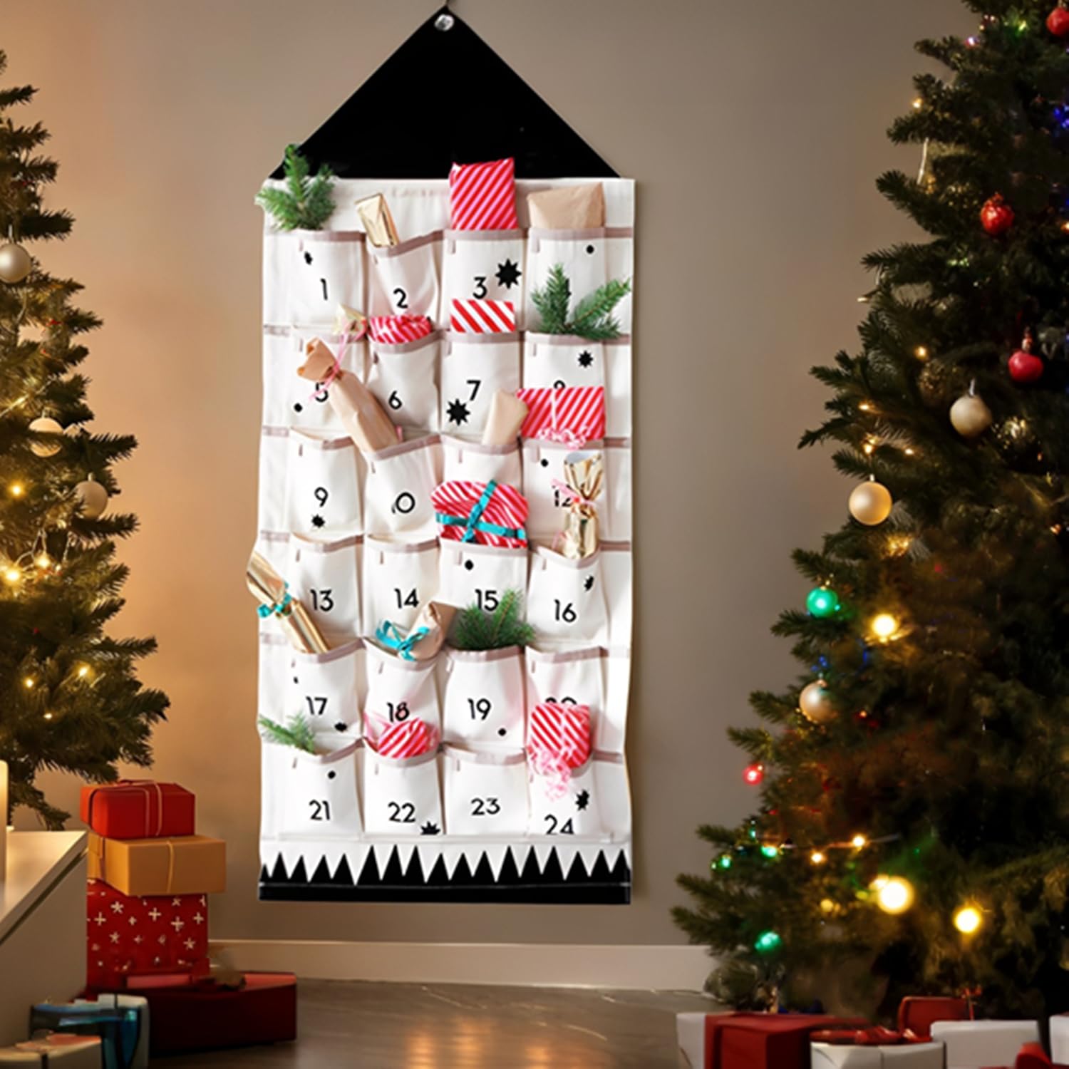 Dkieuyu Reusable Advent Calendar Christmas Hanging Advent Calendar with Pockets,Empty Fillable Portable Door Wall Countdown Cloth Advent Calendar Organizer Xmas Decorations (A-24 pockets) - Medaid International