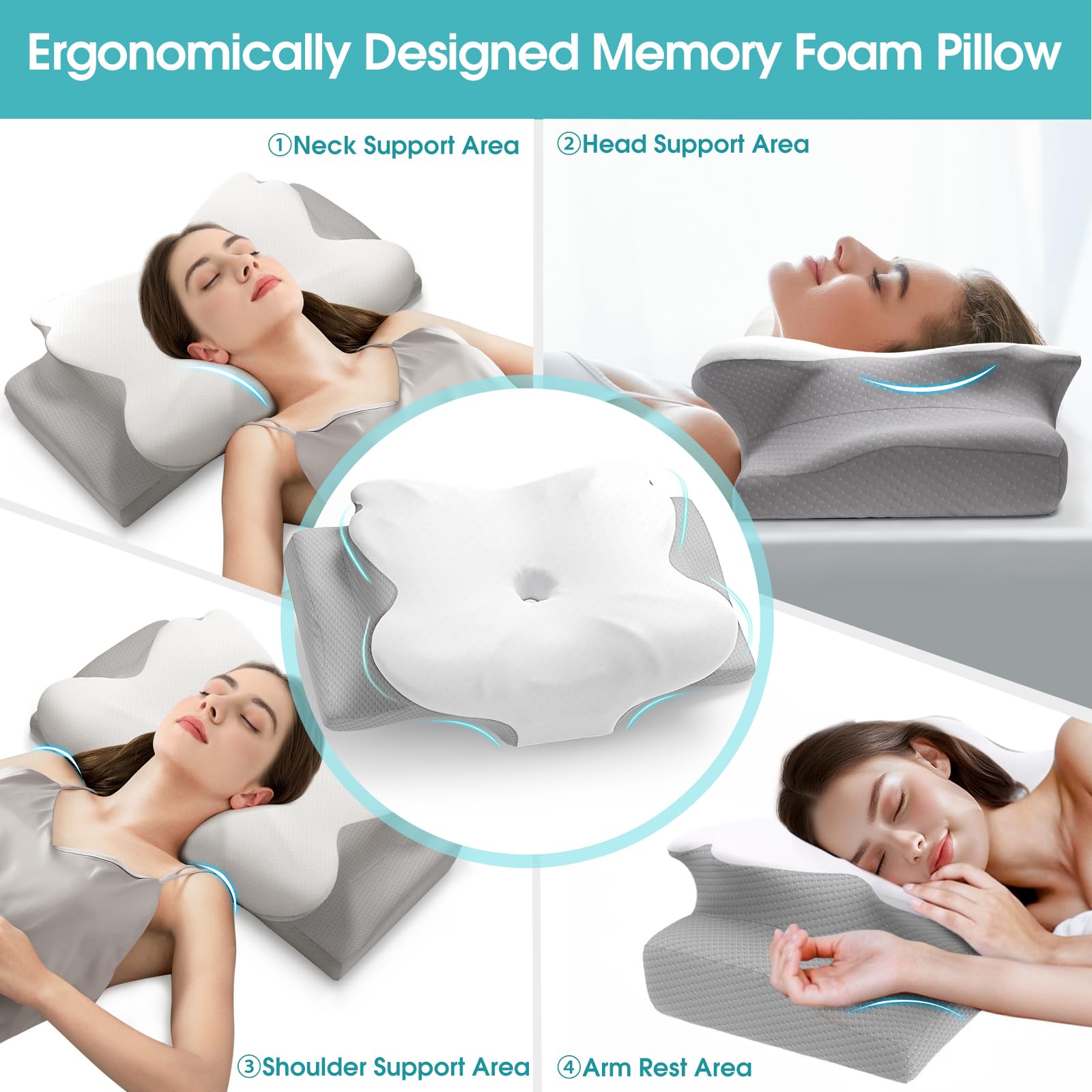 SereneCloud Cervical Pillow for Neck and Shoulder Support, Contour Memory Foam Pillow for Sleeping, Ergonomic Bed Pillow for Side, Back, Stomach Sleepers with Breathable Pillowcase (Queen, Medium) - Medaid International