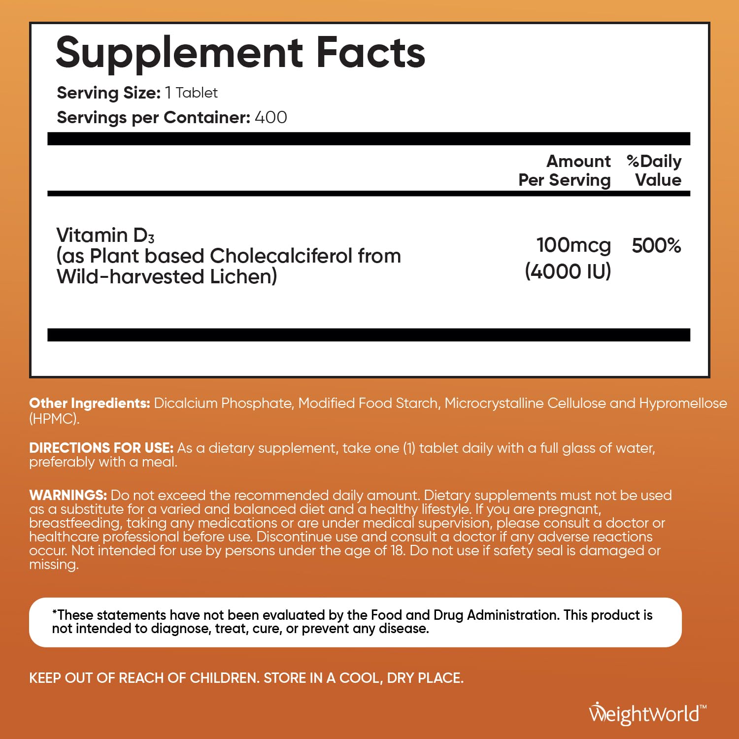 WeightWorld Vitamin D3 4000 IU – 400 High Strength Vitamin D Tablets (1+ Year Supply) - Medaid International