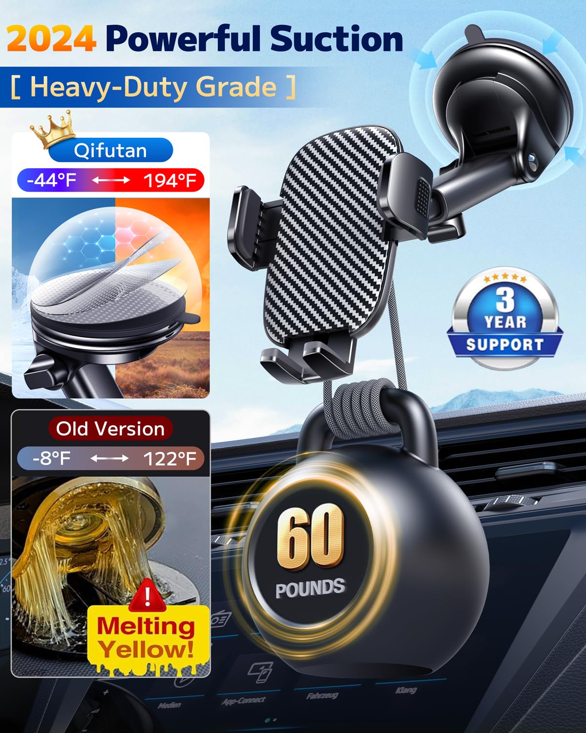 Qifutan Car Phone Holder Mount Phone Mount for Car Windshield Dashboard Air Vent Universal Hands Free Automobile Cell Phone Holder Fit for iPhone Smartphone Camera Mounts - Medaid International