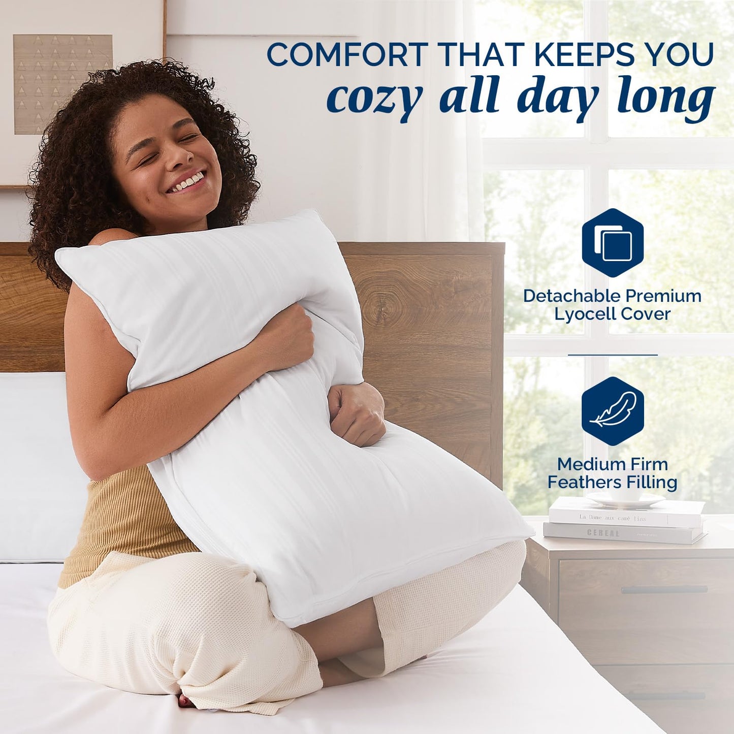 downluxe Goose Feather and Down Pillows - Hotel Collection Feather Pillows Set of 2 for Back, Stomach or Side Sleepers, Queen Size (20"x28") - Medaid International