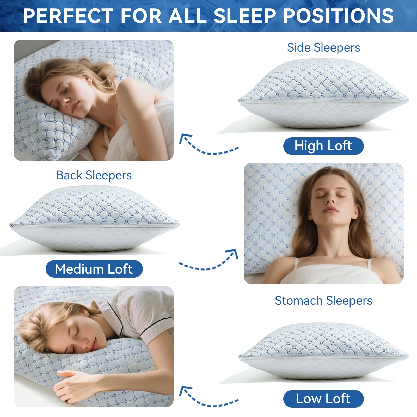 Yagamo Shredded Memory Foam Pillows for Bed Set of 2, Cooling Pillows for Sleeping Queen Size 2 Pack, Adjustable Cool Pillow for Side, Back and Stomach Sleepers - Medaid International