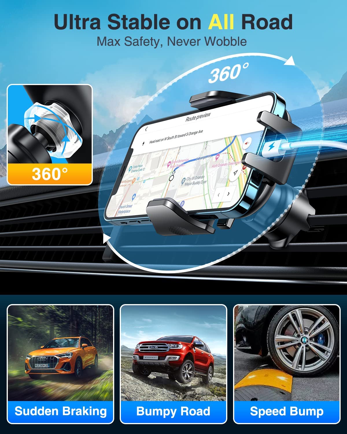 [2025 True Military-Grade] Car Phone Holder VANMASS [Upgraded Strongest Suction & Clip] Cell Phone Mount for Dashboard Windshield Vent Wall,Truck Cradle Stand for iPhone 17 Pro Max 16 15 14 13 Android - Medaid International