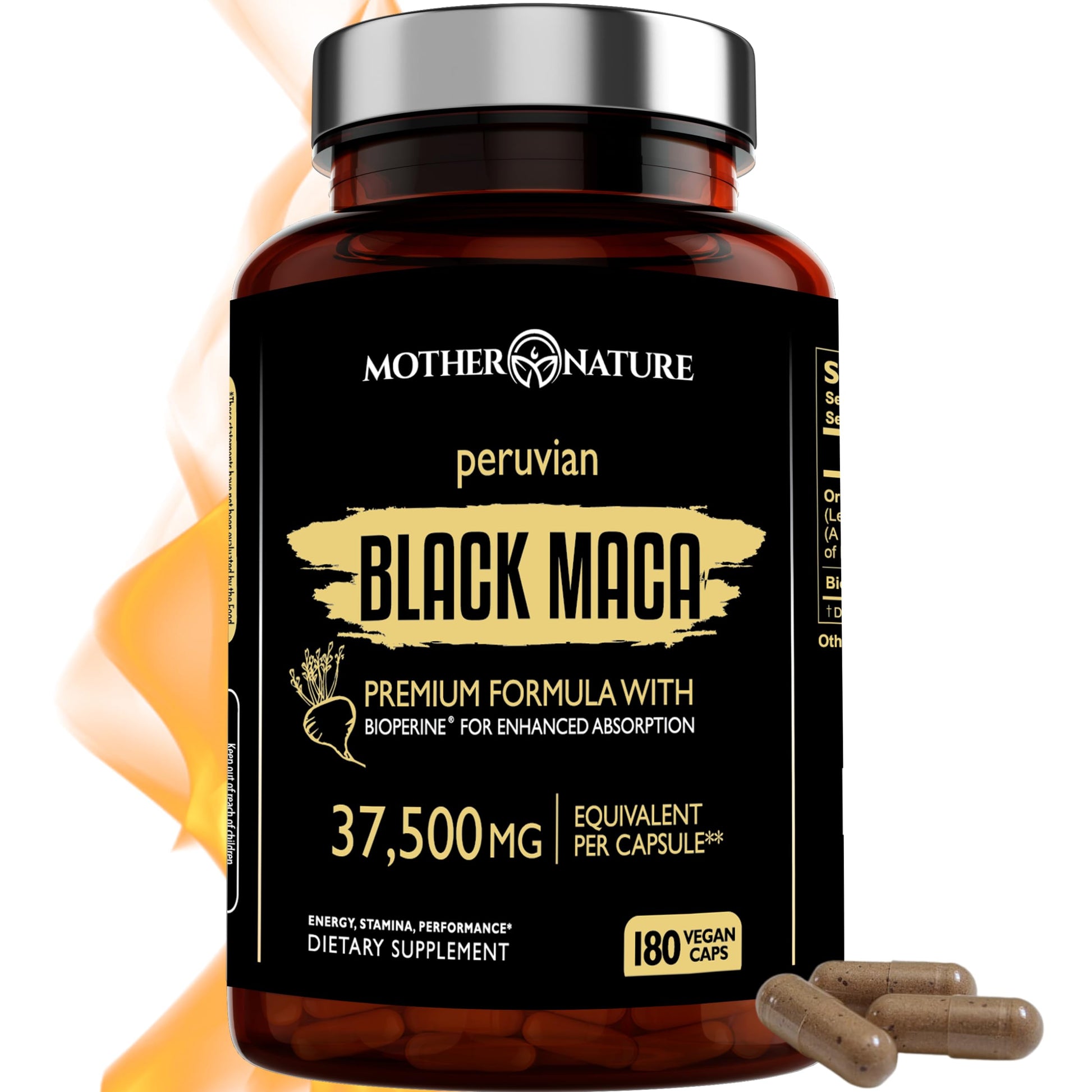 Black Maca Root 50:1 Extract 37,500mg – 180 Capsules Organic Peruvian Maca Peruana Supplement for Men | High Potency Energy, Mood & Performance Support | Vegan, Non-GMO - Medaid International