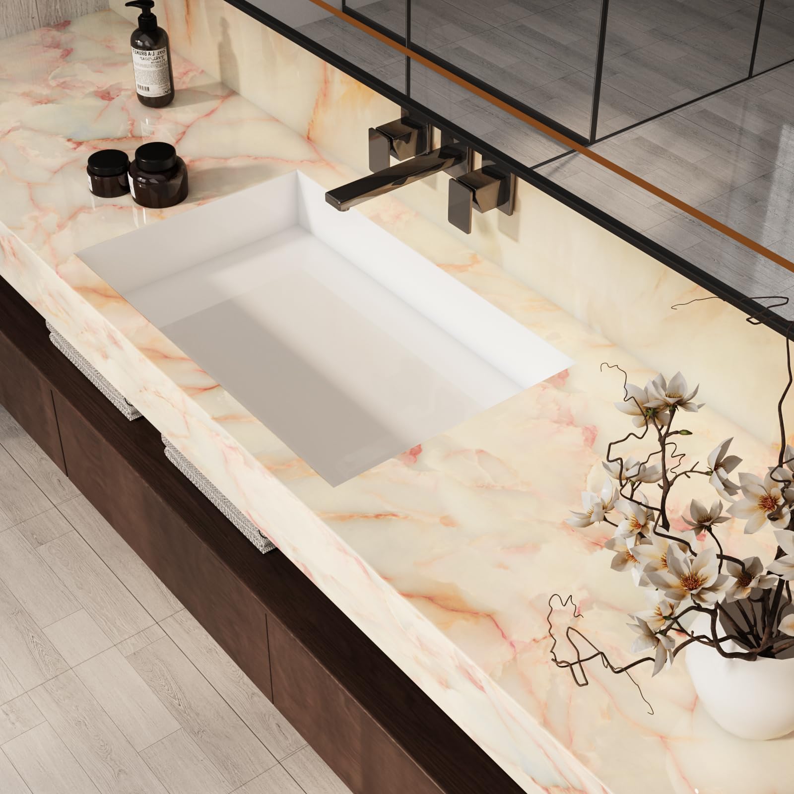 VEELIKE 15.74''x118.11'' Gold Pink Marble Contact Paper Wallpaper Stick and Peel Self Adhesive Removable Waterproof Wall Covering for Table Countertop Cabinet Drawer - Medaid International