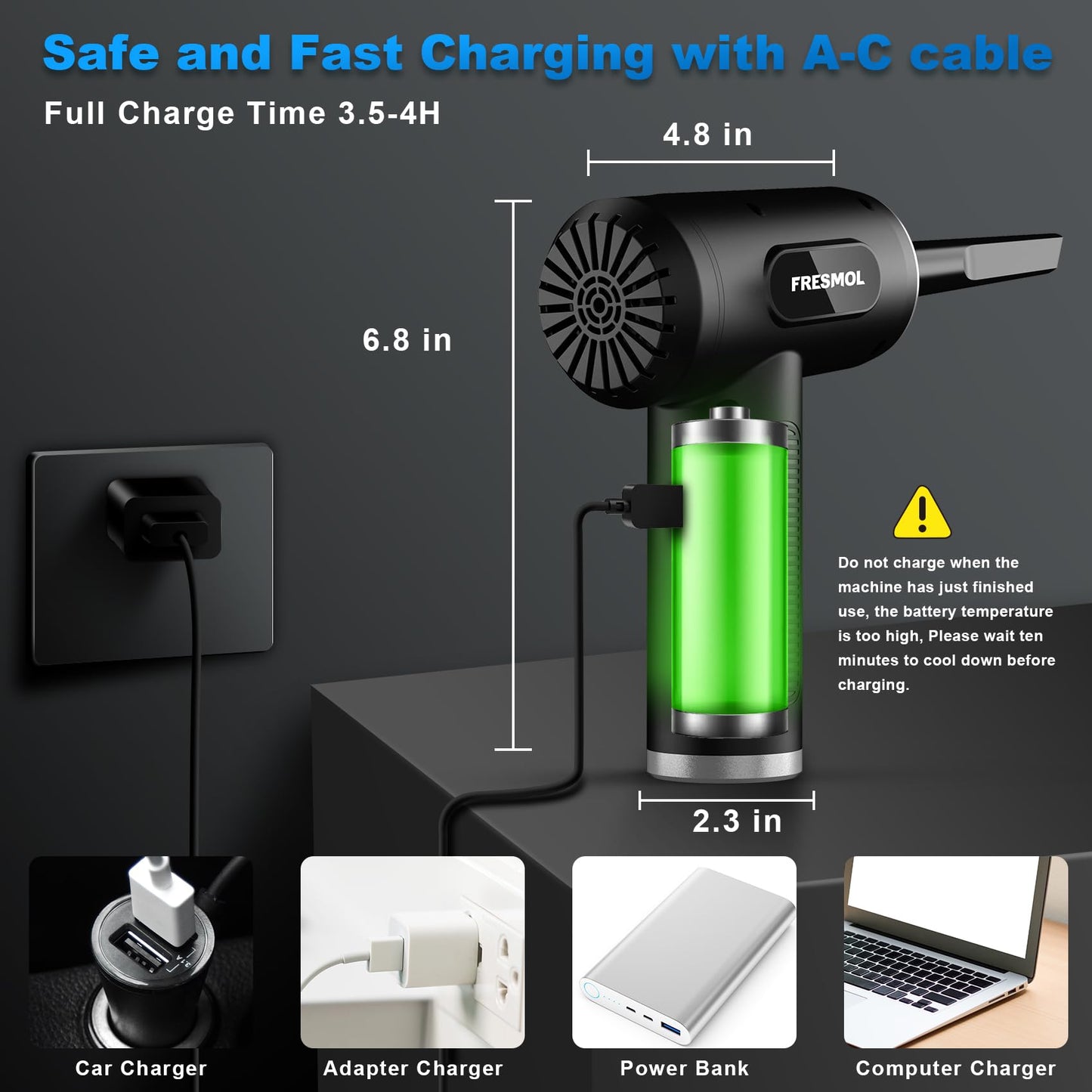 Compressed Air Duster-3 Gear Adjustable 100000RPM Electric Air Duster with LED Light, Rechargeable Cordless Air Blower for Keyboard Electric Devices Cleaning. Replaces Compressed Air Cans (Black) - Medaid International