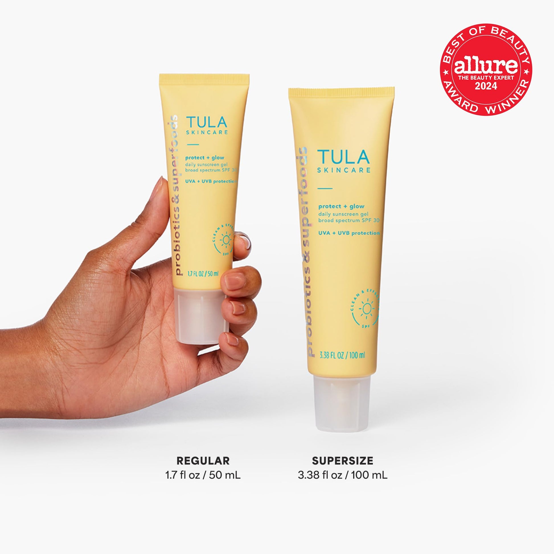 TULA Skin Care Protect + Glow Daily Sunscreen - Gel, Broad Spectrum SPF 30, Skincare-First, Non-Greasy, Non-Comedogenic and Reef-Safe with Pollution and Blue Light Protection, Regular, 1.7 fl oz. - Medaid International