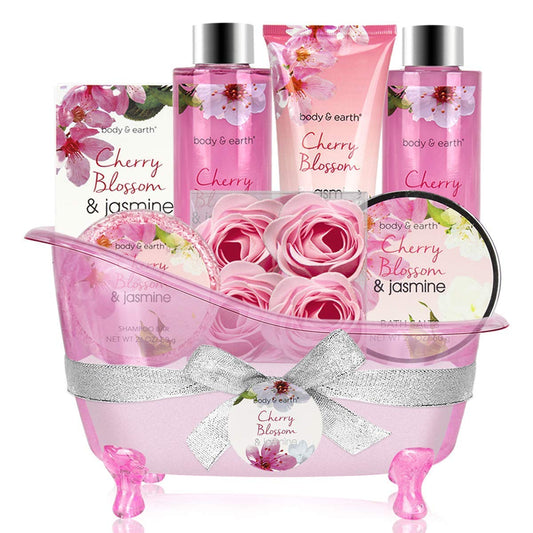 Body & Earth Gift Baskets for Women Bath and Body Set for Her, Cherry Blossom & Jasmine Spa Gifts for Women Christmas Gifts, Regalos Para Mujer - Medaid International