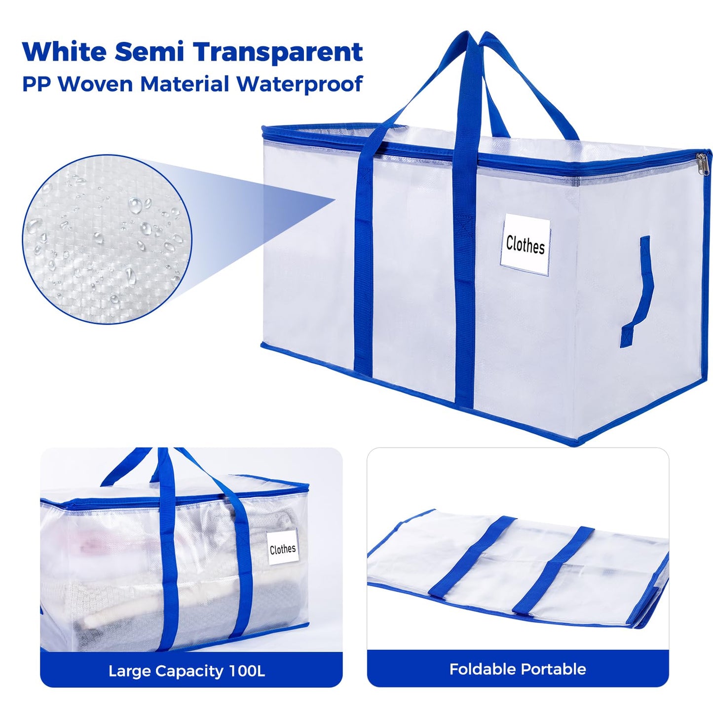 ZFWDSY 105L Moving Bags 6 pack Storage Bag Large Moving Boxes with Lids, Zippers Handles for Moving Totes Bins, College Dorm, Traveling, Camping, Christmas - Medaid International