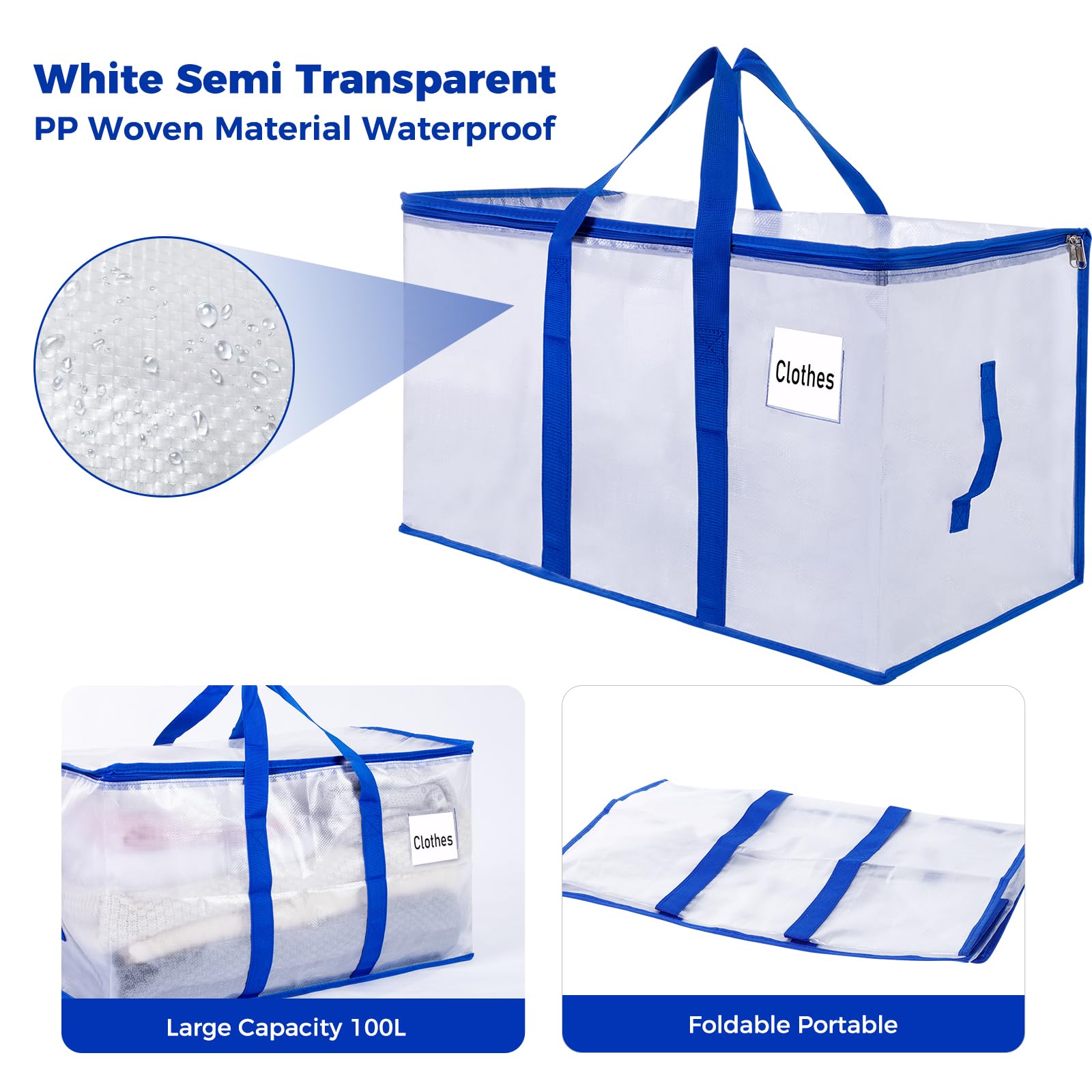 ZFWDSY 105L Moving Bags 6 pack Storage Bag Large Moving Boxes with Lids, Zippers Handles for Moving Totes Bins, College Dorm, Traveling, Camping, Christmas - Medaid International