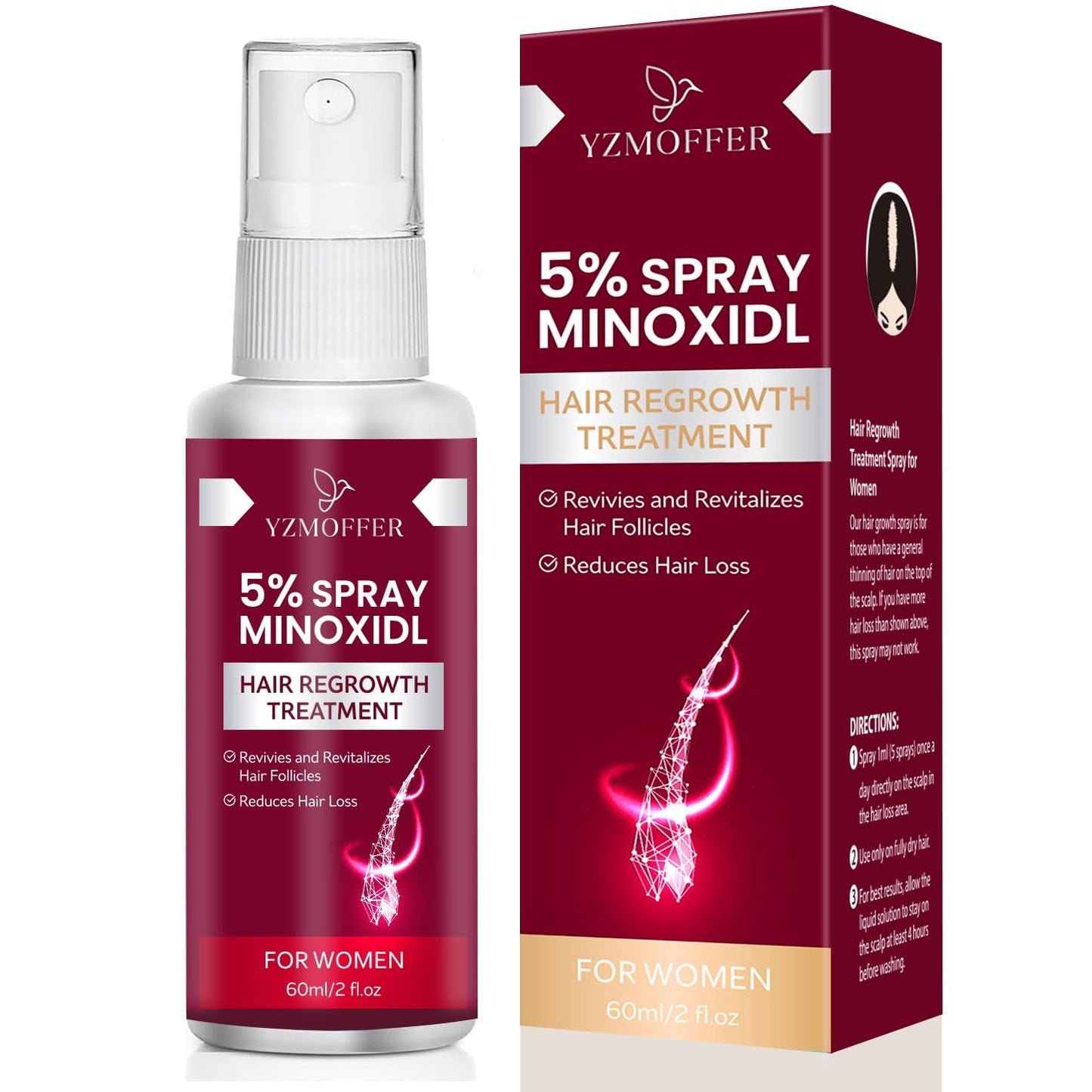 5% Minoxidil for Women Hair Growth: Hair Loss Treatment for Hair Thinning and Hair Loss to Get Thicker and Fuller Hair, 60ML - Medaid International
