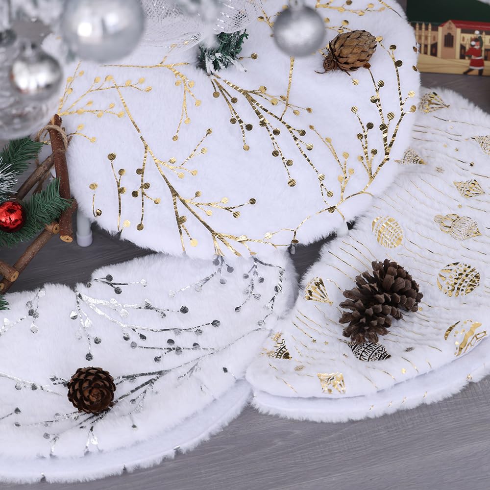 Christmas Tree Skirt Snowflake Mini Design for Tabletop Christmas Tree Base Cute Star Pattern Holiday Decoration Mat Festive Seasonal Home Party Accessory（Silver Snowflake） - Medaid International