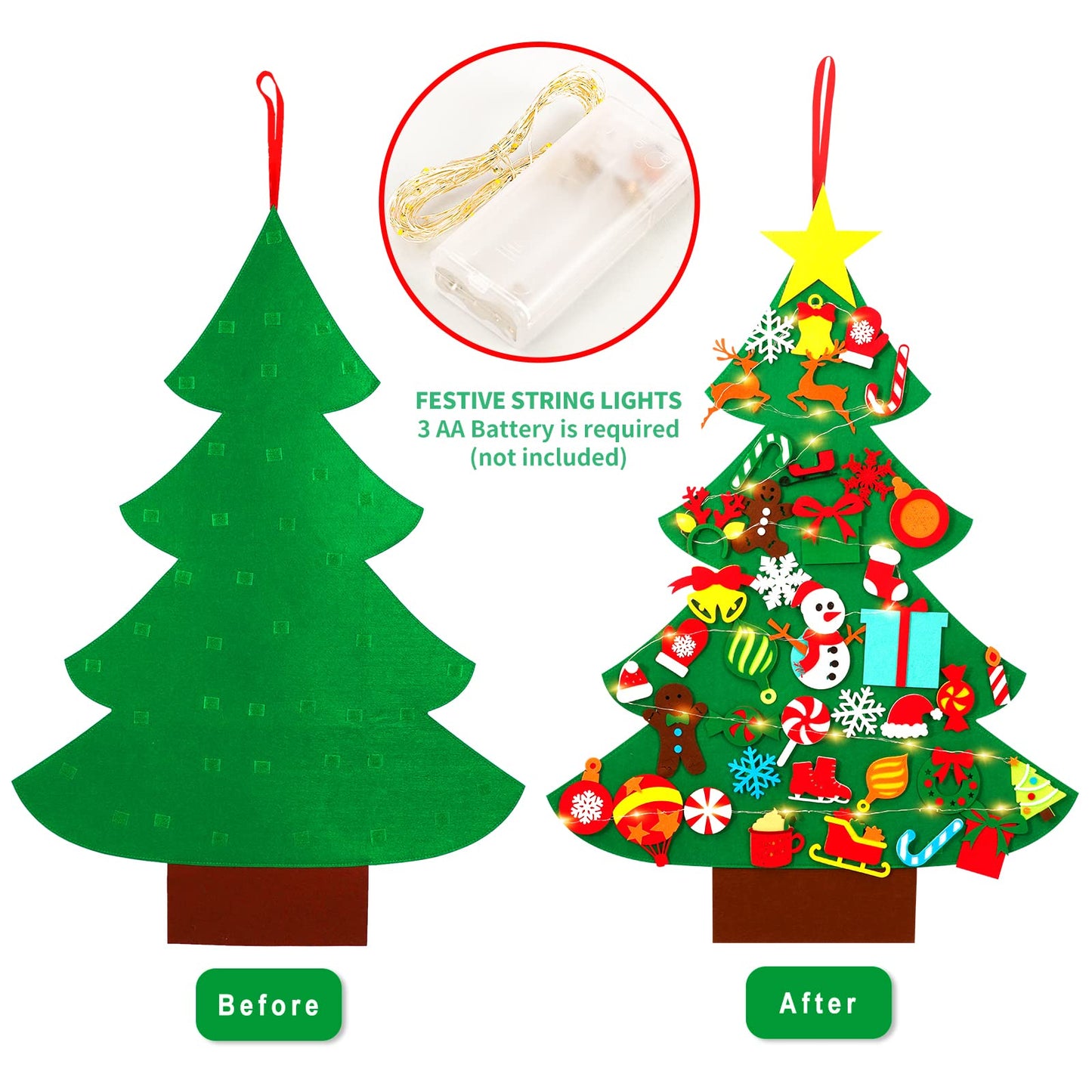 Garma DIY Felt Christmas Tree Set with 41PCS Kids Wall Hanging Detachable Ornaments, Felt Christmas Craft Kits Decorations for Toddler Xmas Gifts New Year Parties Supplies - Medaid International