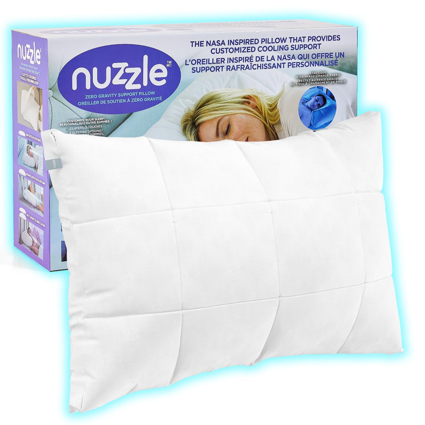 Nuzzle Cooling Adjustable Pillow for Side Sleepers, Luxury Standard Size Bed Pillow Hotel Collection - Best Adjust Height Soft Firm Pillow for Back, Stomach or Side Sleepers - Home Gifts - Medaid International
