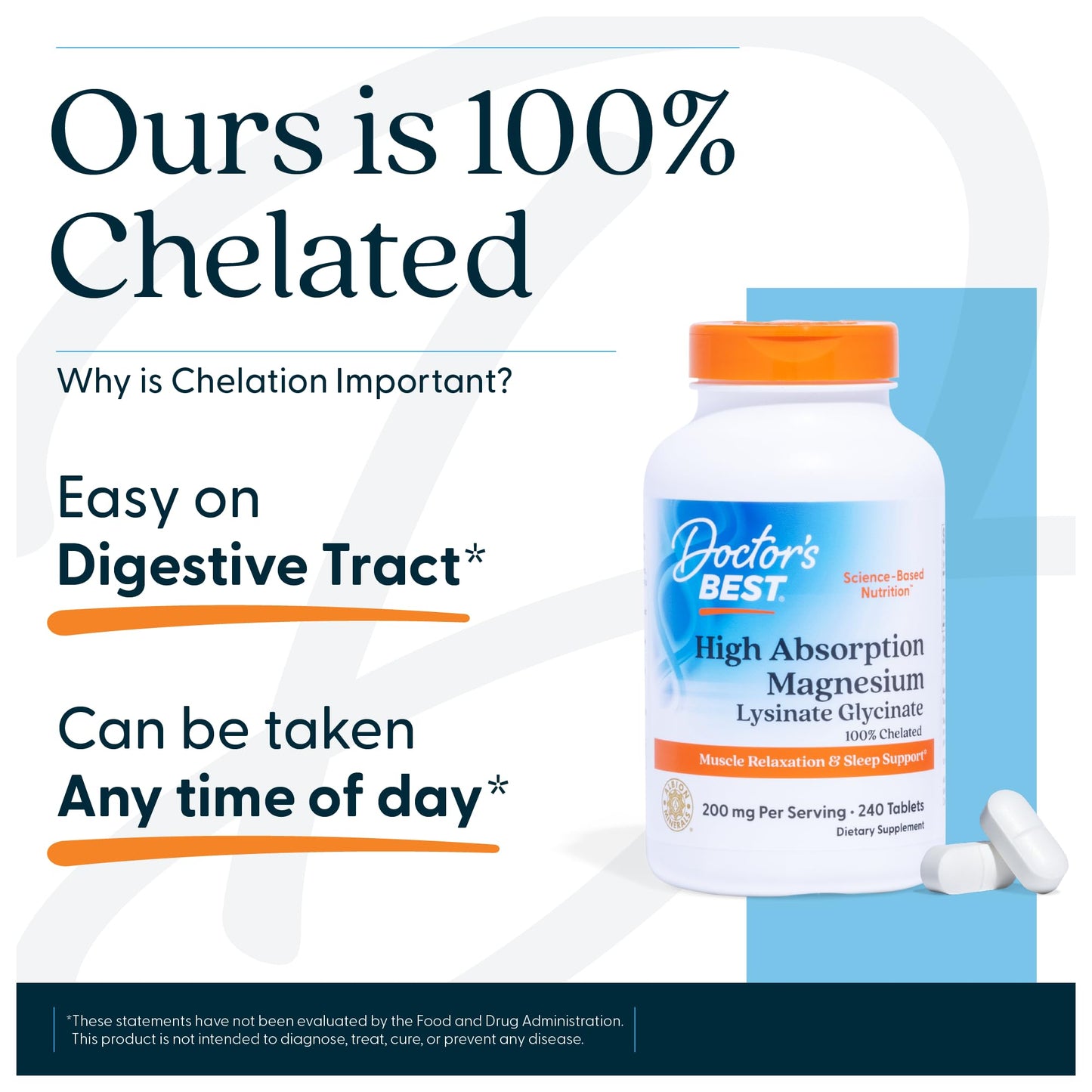 Doctor’s Best High Absorption Magnesium Glycinate Lysinate Supplement - 100% Chelated for Maximum Absorption - Magnesium for Sleep and Muscle Relaxation - 200 Mg Per Serving - 240 Tablets - Medaid International