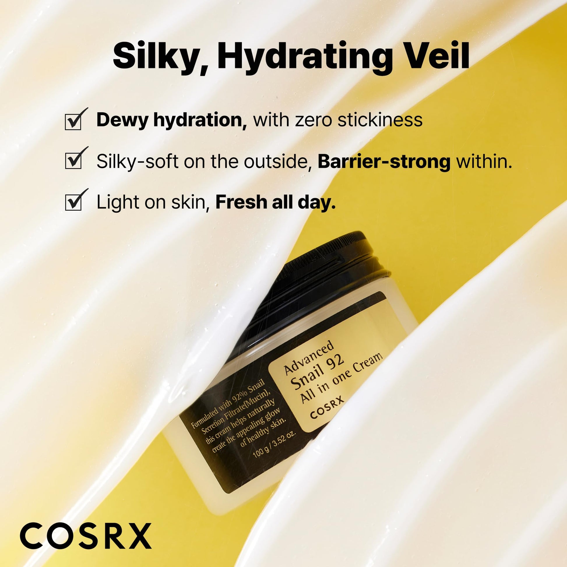 COSRX Snail Mucin 92% Face Moisturizer, 3.52 Oz, Lightweight Moisturing Cream for Soft, Glowy Skin, Korean Skin Care, Korean Moisturizer Face Cream, Stocking Stuffers for Women - Medaid International