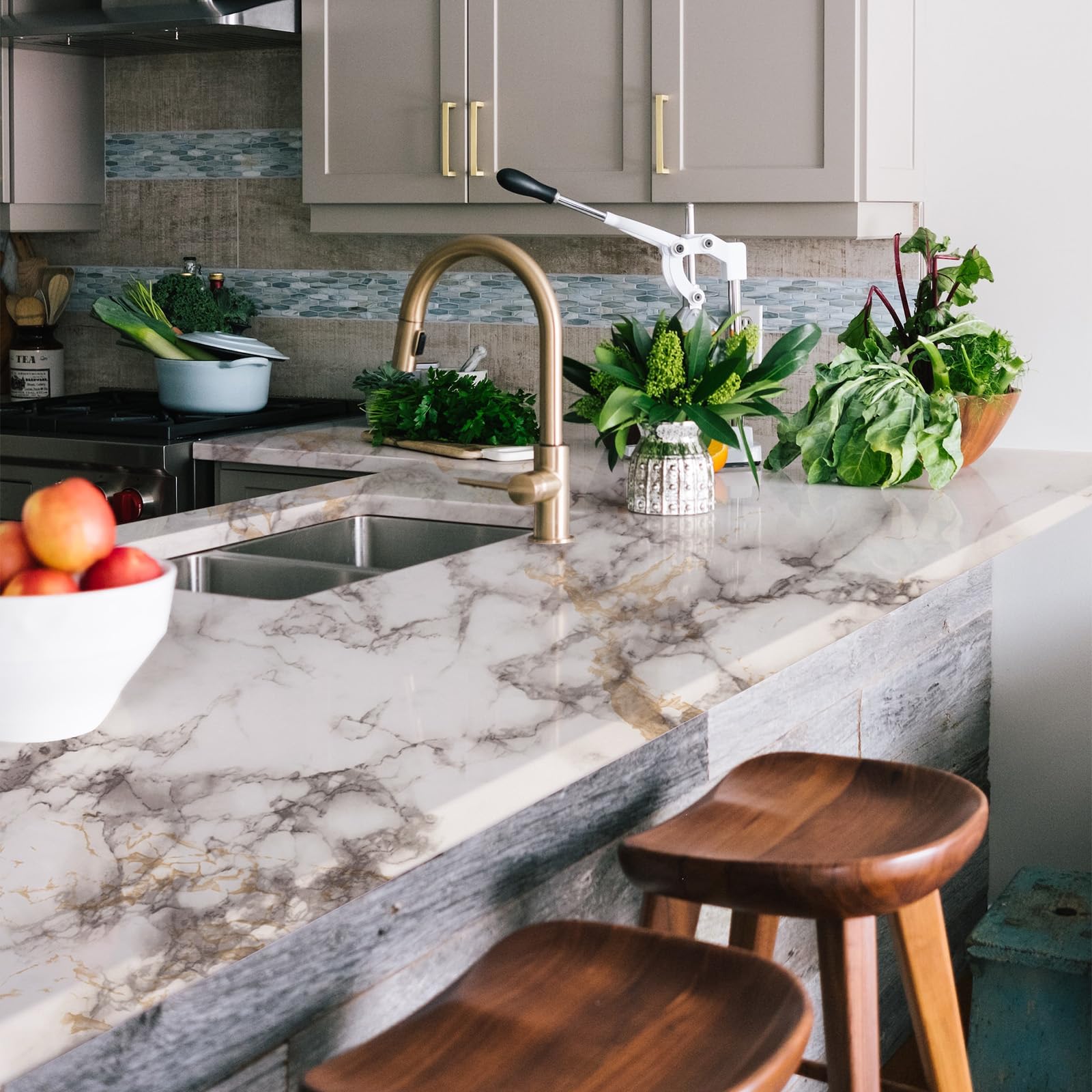 Decoroom 17.71"x118" Marble Contact Paper for Countertops, Glossy Peel and Stick Countertops, Granite Marble Wallpaper for Kitchen and Bathroom Cabinets Vinyl Film Self Adhesive Removable - Medaid International