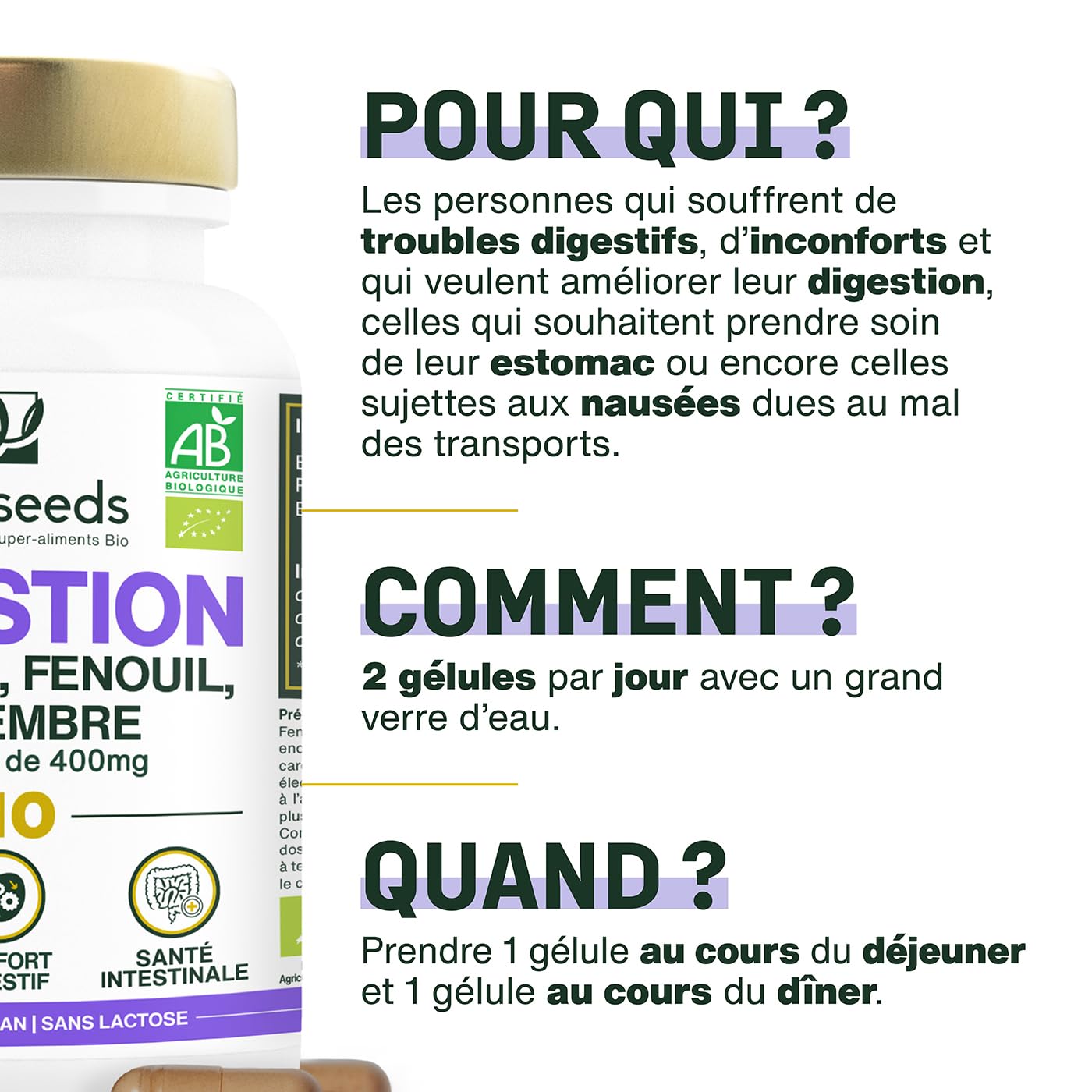 Digestion BIO | Confort Digestif et Santé de l’Estomac | Réglisse, Fenouil, Gingembre | Améliore la Digestion, Réduit les Inconforts | 60 gélules de 400mg | Fabriqué en France | Qualité Supérieure - Medaid International