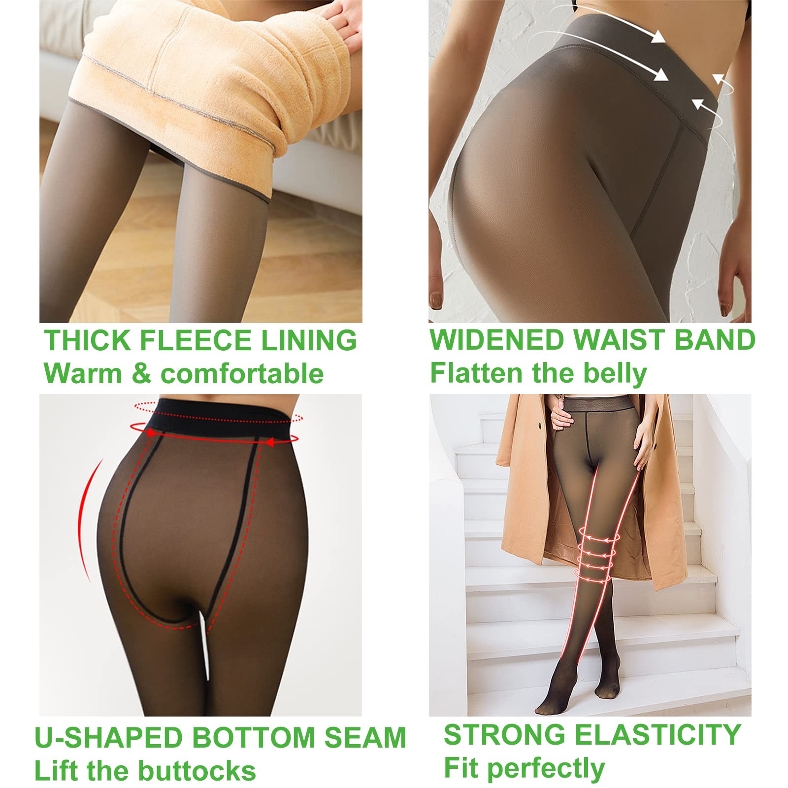 Mitid Fleece Lined Tights Women Leggings Thermal Pantyhose Fake Translucent Opaque High Waisted Winter Warm Sheer Tight - Medaid International