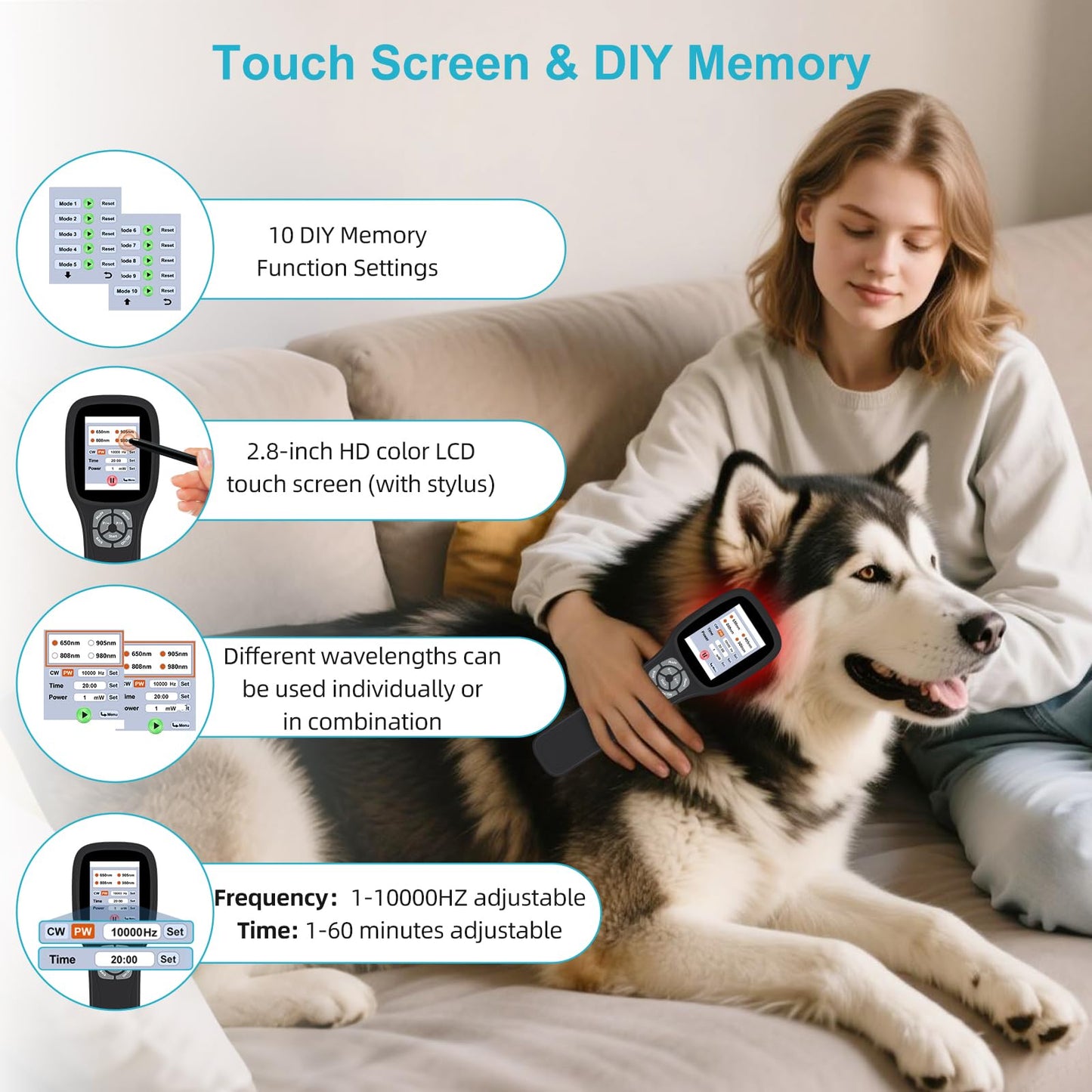 Frovab Cold Laser Therapy Device for Dogs, 5x980nm 5x905nm 5x808nm 10x650nm, Portable Infrared Light Therapy for Cats Equine Joint, Handheld Red Light Therapy Device, Pet Laser Therapy for Pain Relief - Medaid International