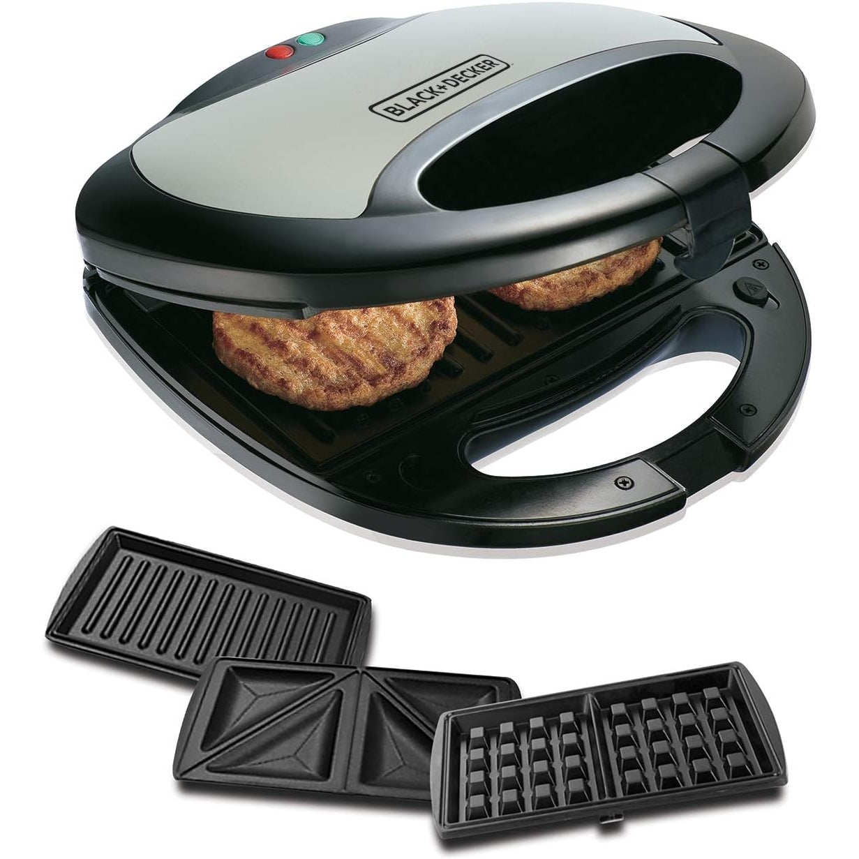 Black & Decker 750W Sandwich Maker 2 Slot Non-Stick 3in1 Interchangable Sandwich Grill And Waffle Maker, With Indicator And Ready to Cook Lights For Quick and Easy Dishes TS2090-B5 2 Years Warranty - Medaid