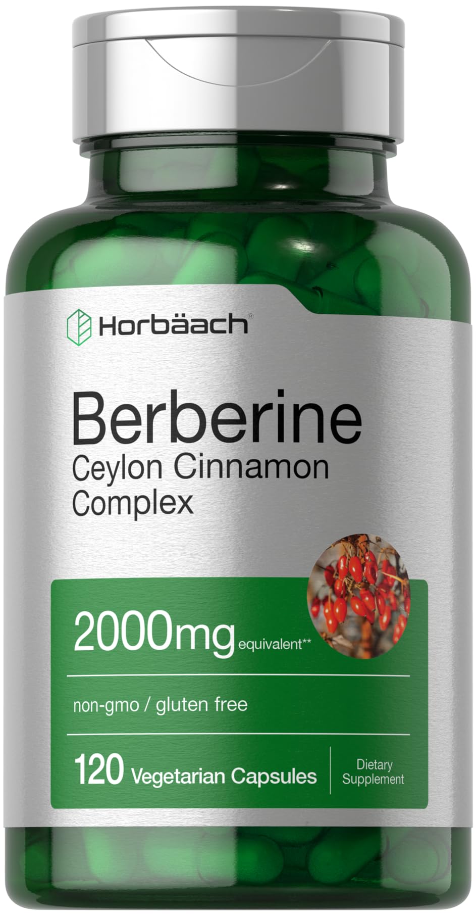 Horbäach Berberine with Ceylon Cinnamon | 2000mg | 120 Veggie Capsules | Vegetarian, Non-GMO & Gluten Free Supplement | Berberine Complex - Medaid International