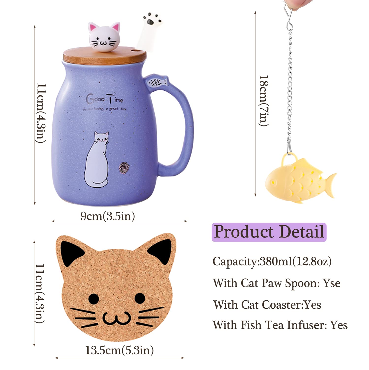 BigNoseDeer Cat Mug Kawaii Tea Cup with Infuser and Lid Purple Cat Ceramic Coffee Mug Cute Cool Preppy Stuff Birthday Gifts for Mom Gifts for Women Girlfriend Girls Cat Lover Gifts(13oz) - Medaid International