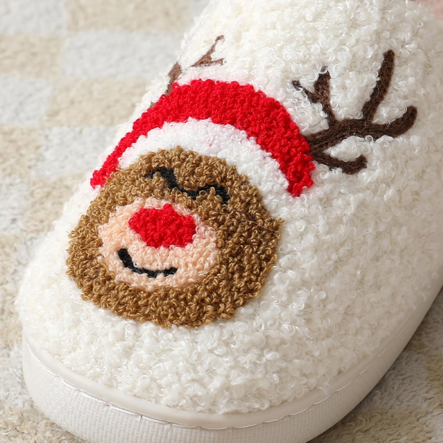 Christmas Slippers Cute Pattern Gingerbread Man Red Santa Hat Warm Soft Bedroom Shoes Fuzzy Closed Toe Sandals Non Slip House Bedroom - Medaid International