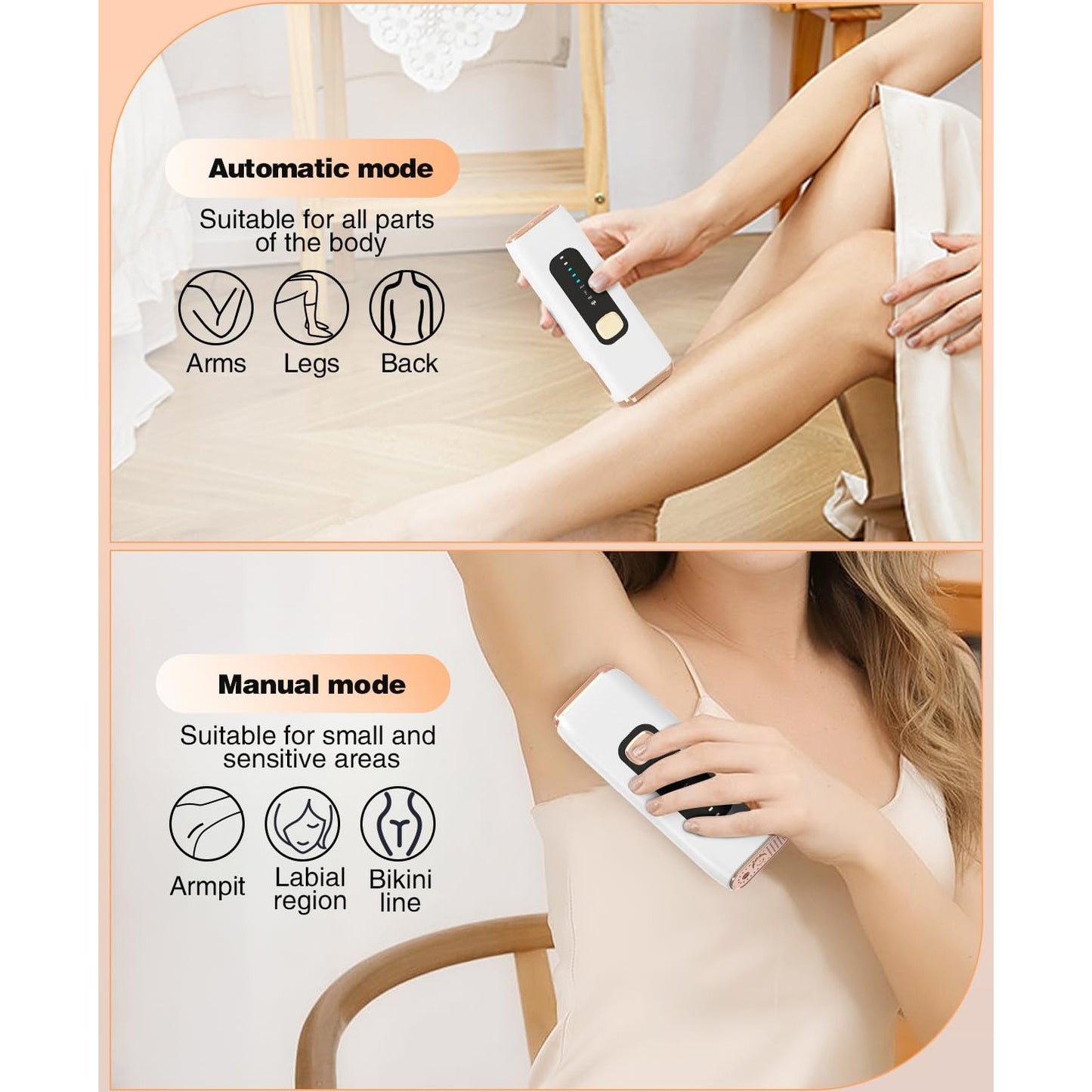 IPL Laser Hair Removal Device for Women Men at Home, Upgraded to 999,900 Flashes Permanent for Facial Legs Arms Bikini Line Whole Body Treatment (White Gold) - Medaid International