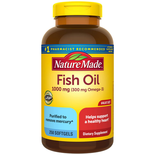 Nature Made Fish Oil Omega 3 Supplements, 1000mg Softgels, Omega 3 Fish Oil for Healthy Heart Support, 250 Softgels, 125 Day Supply - Medaid International