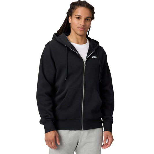 Nike Men's Club Full-Zip Fleece Hoodie, Black/Black/White, Medium - Medaid International