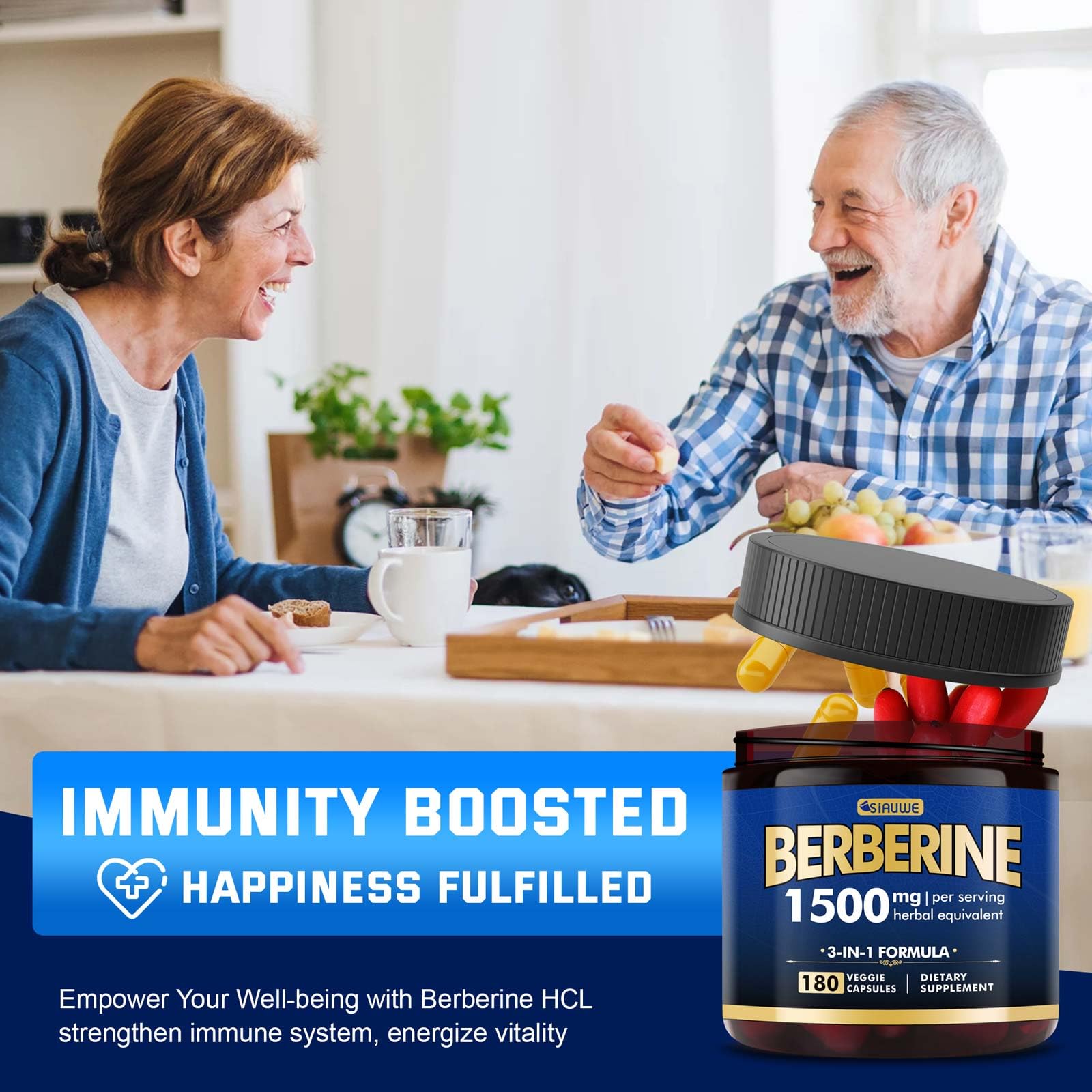 Berberine Supplement - Berberine Weight Loss, High-Potency Berberine 1500MG of Berberine HCL, Plus Citrus Bergamot - for Metabolic, Digestive, and Immune Support - Vegan, Non-GMO, 180 Capsules - Medaid International