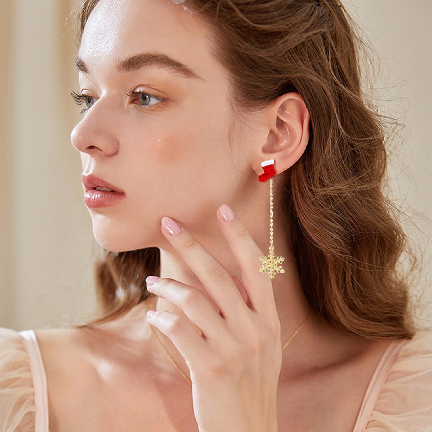 Christmas Earrings for Women - Snowflake, Santa Claus, Tree, Crystal Sock, Hat Dangle Tassel Earrings - Merry Christmas Jewelry Gifts (Snowflake) - Medaid International