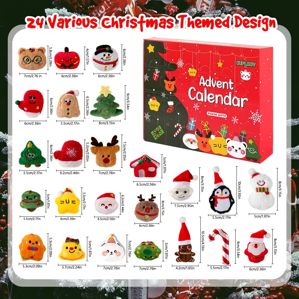 Advent Calendar 2025 with Plush Toys - 24 Days Surprise Plush Advent Calendar, Soft Mini Stuffed Animal Toys Christmas Gift for Kids Teen Boys Girls Adult - Medaid International