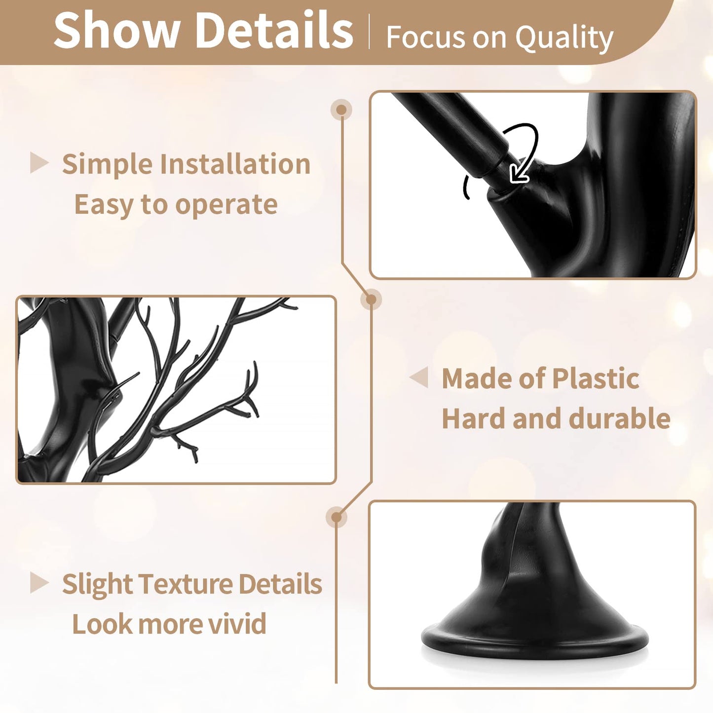 NUPTIO Black Artificial Halloween Tree: 22.8in Tall Christmas Ornament Display Manzanita Fake Trees Decorative Faux Twig Branches Indoor for Wedding Table Centerpieces Easter Birthday Party Decor - Medaid International