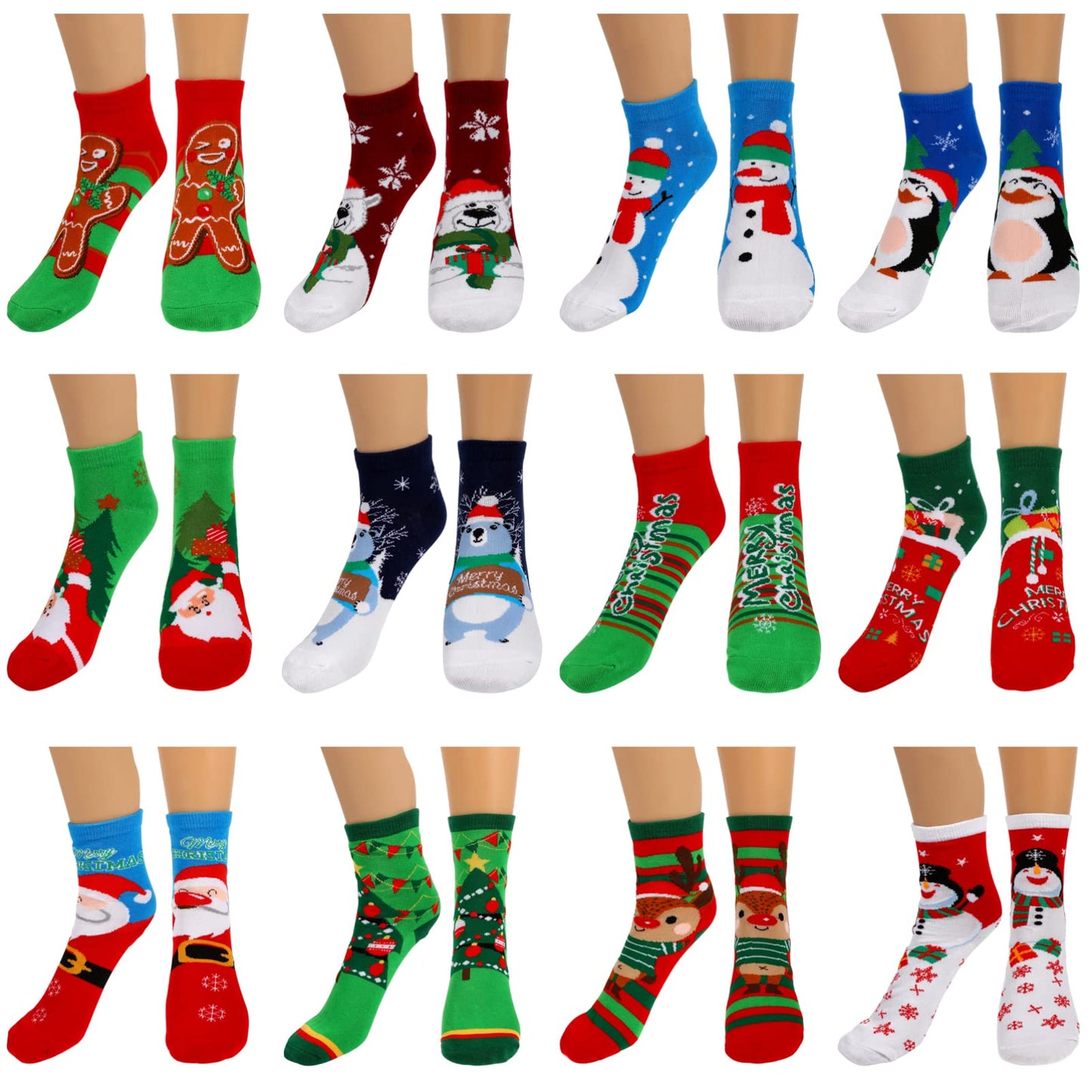 12 Pairs Women Christmas Socks Christmas Winter Warm Cozy Socks Adult Christmas Holiday Socks Cotton Christmas Cartoon Socks Xmas Warm Winter Socks- Christmas Advent Stocking In Box - Medaid International