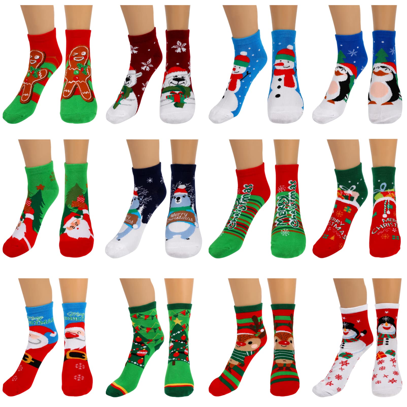 12 Pairs Women Christmas Socks Christmas Winter Warm Cozy Socks Adult Christmas Holiday Socks Cotton Christmas Cartoon Socks Xmas Warm Winter Socks- Christmas Advent Stocking In Box - Medaid International