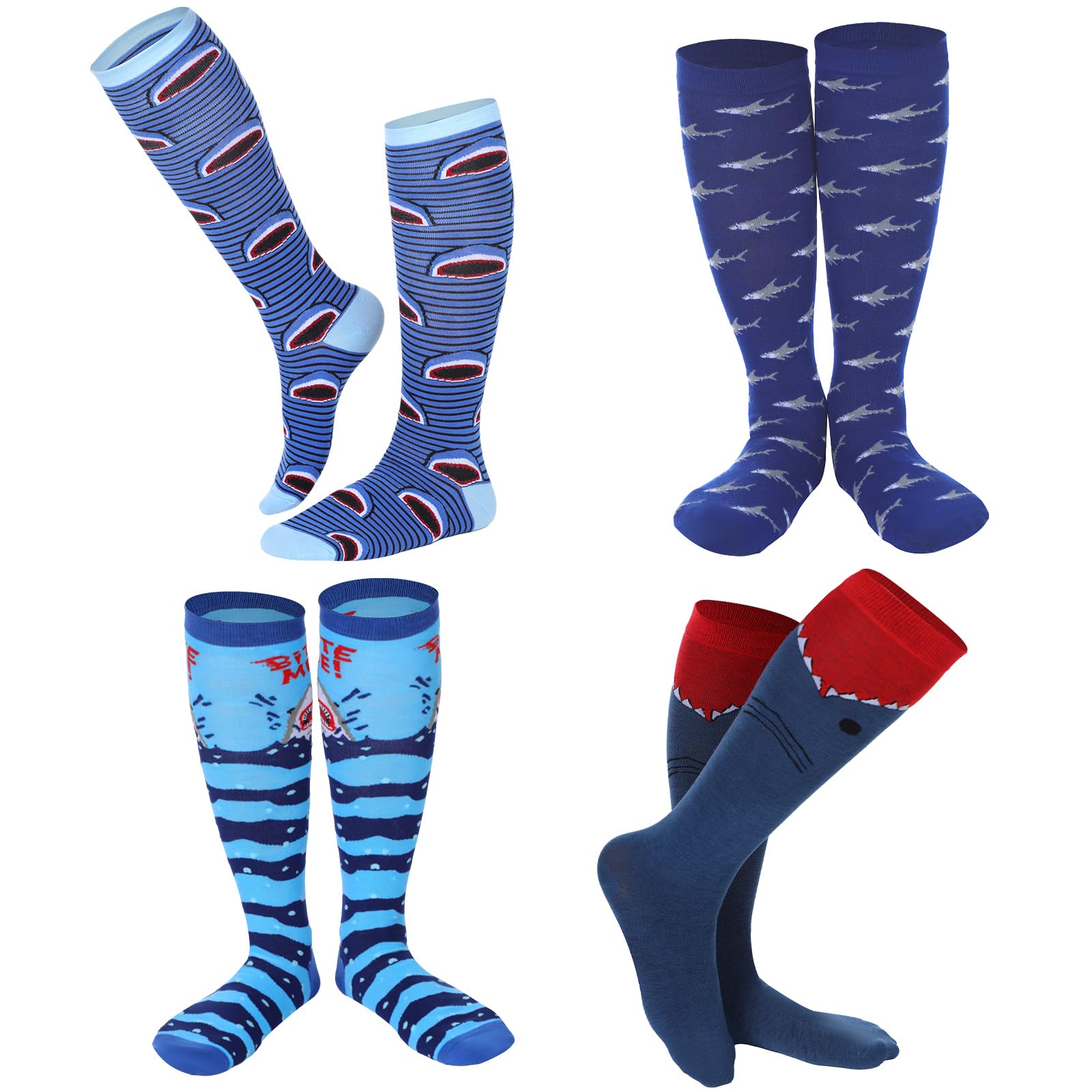 Shihanee 4 Pairs Novelty Knee High Socks Christimas Funny Popcorn, Selachimorpha Sock Gifts for Xmas Stocking Stuffers Unisex - Medaid International