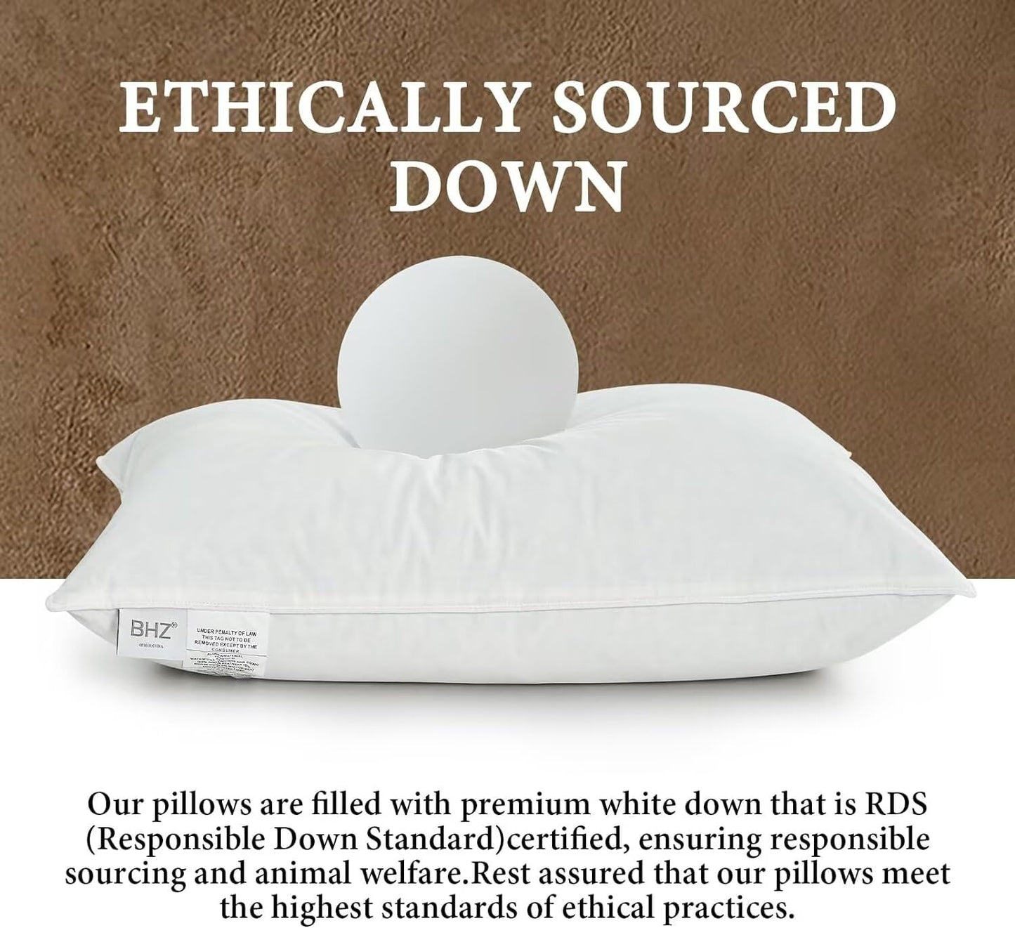 BHZ Goose Down Feather Pillows Queen Size - Hotel Collection Bed Pillows for Sleeping Soft Pillow for Side and Back Sleepers with 100% Cotton Fabric - Medaid International